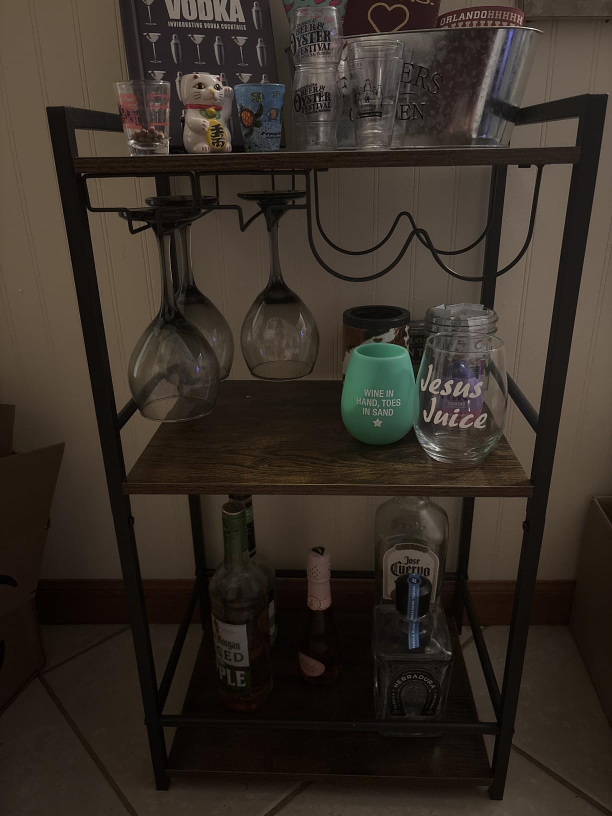 TUTOTAK Bar Cart, Home Bar Serving Cart with 3-Tier Shelf, Drink Cart with Wine Rack, Glass Holder, Rolling Bar Carts for the Home, Living Room, Brown customer photo 1