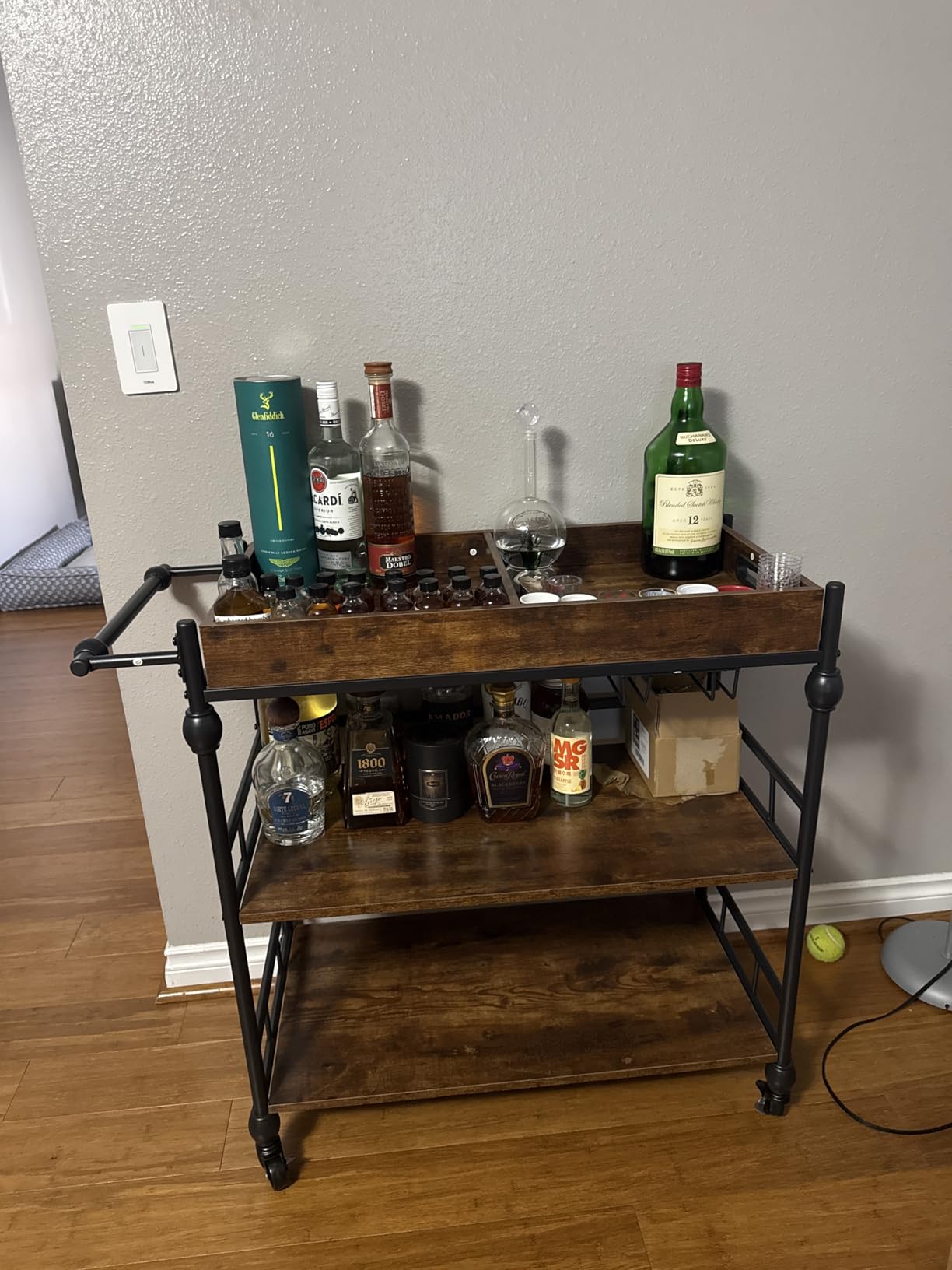 GarveeHome Bar Cart with Wheels, 3-Tier Serving Cart for Home, Mobile Rolling Beverage Cart with Wine Rack and Removable Tray for Kitchen, Dining, Living Room, 35.4