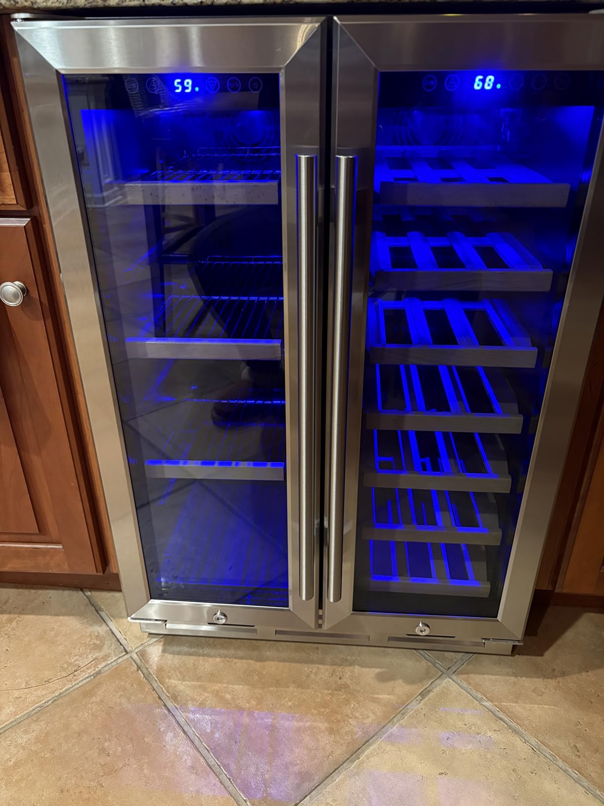 Icyglee 15 Inch Dual Zone Wine Fridge, 30 Bottles Under Counter Wine Cooler Refrigerator with Double-Layer Glass Door for Home Office Bar, Built-in Wine Refrigerator with security lock, 40-65°F customer photo 1