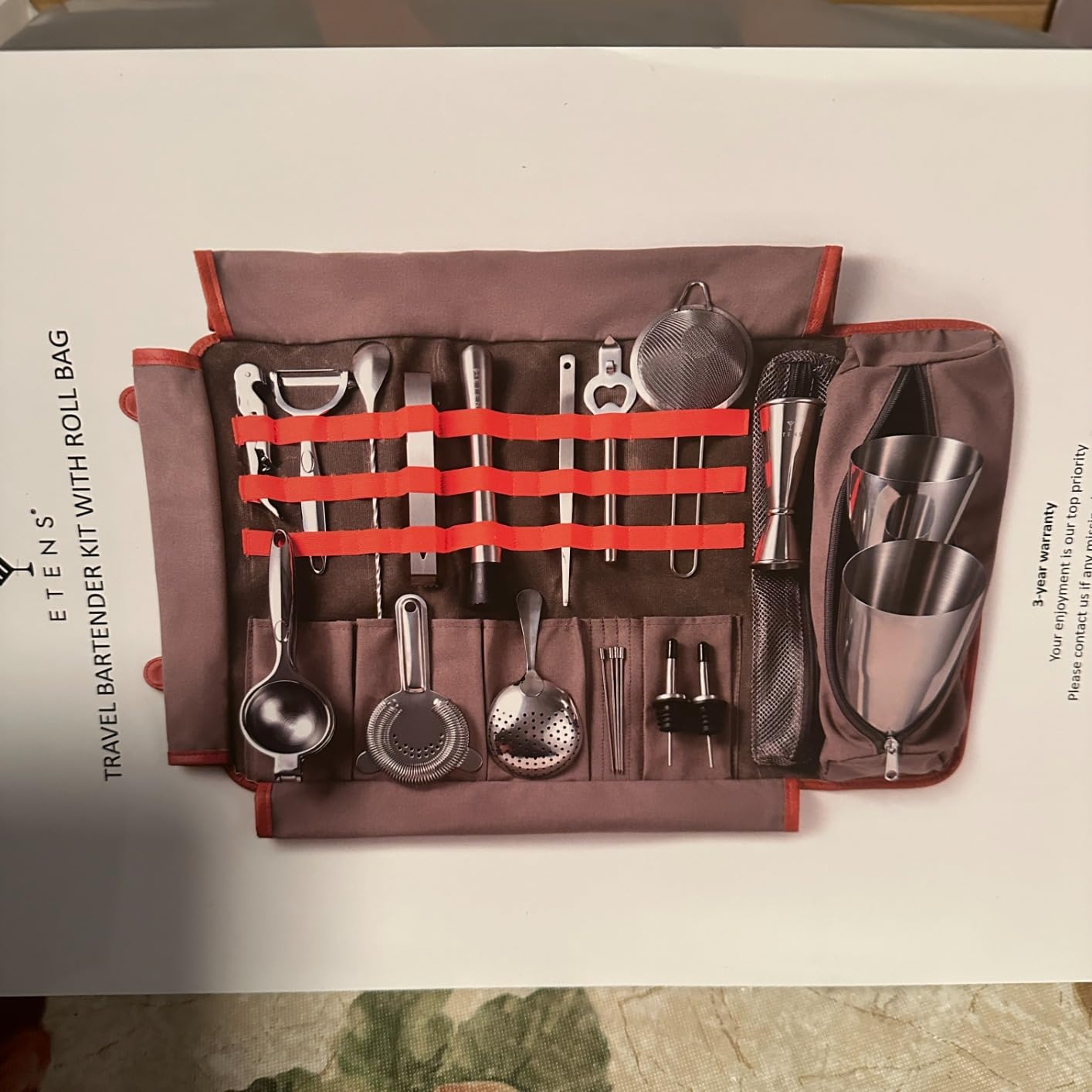 Etens Travel Bartender Kit - 22-Pc Bartending Kit with Bar Tools, Waxed Canvas Tool Bag - Professional Stainless Steel Bar Tools Set with Standard Jigger, Unbreakable Squeezer customer photo 1