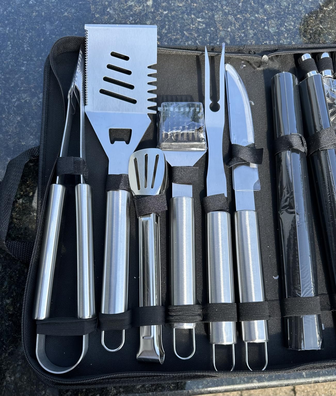 Yoehka BBQ Grilling Accessories Set, 34Pcs Heavy Duty Grill Tools for Outdoor Camping, Grilling Gifts for Men Dad, Stainless Steel Barbecue Utensils Kit with Mats and Glove in Carrying Bag, Brown customer photo 1