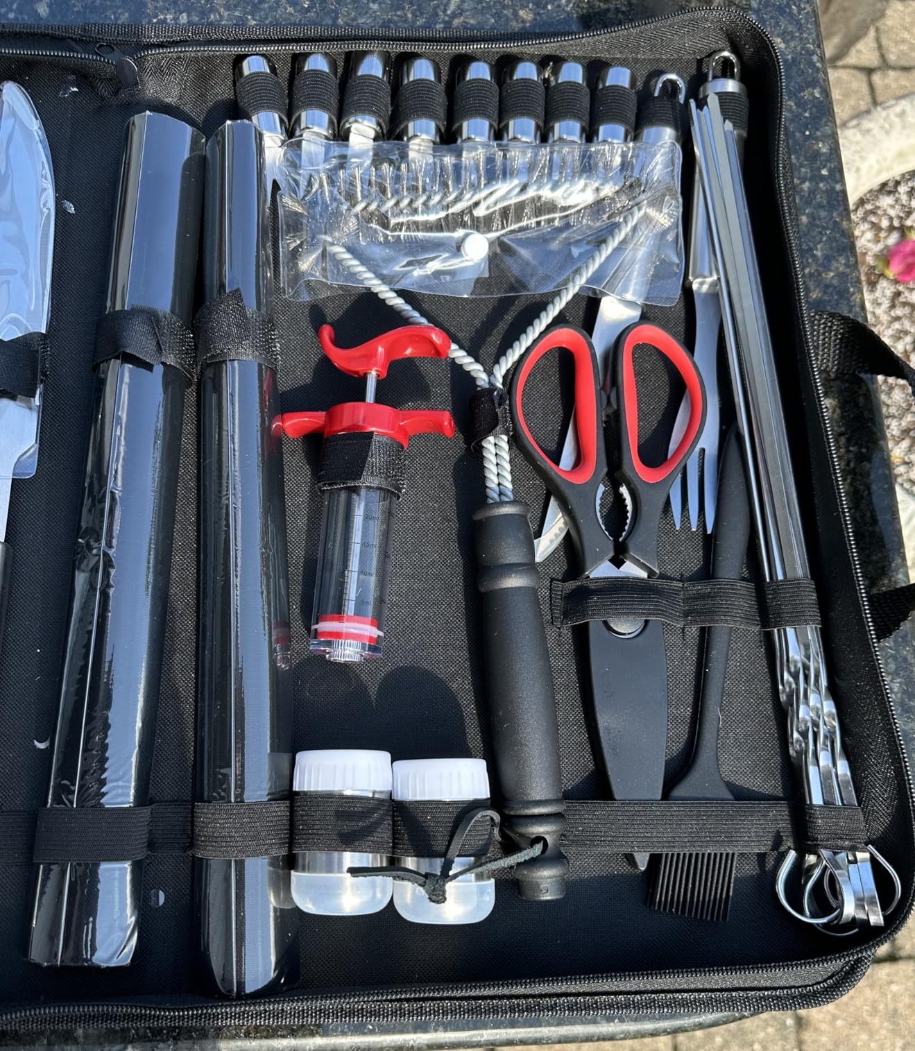 Yoehka BBQ Grilling Accessories Set, 34Pcs Heavy Duty Grill Tools for Outdoor Camping, Grilling Gifts for Men Dad, Stainless Steel Barbecue Utensils Kit with Mats and Glove in Carrying Bag, Brown customer photo 2