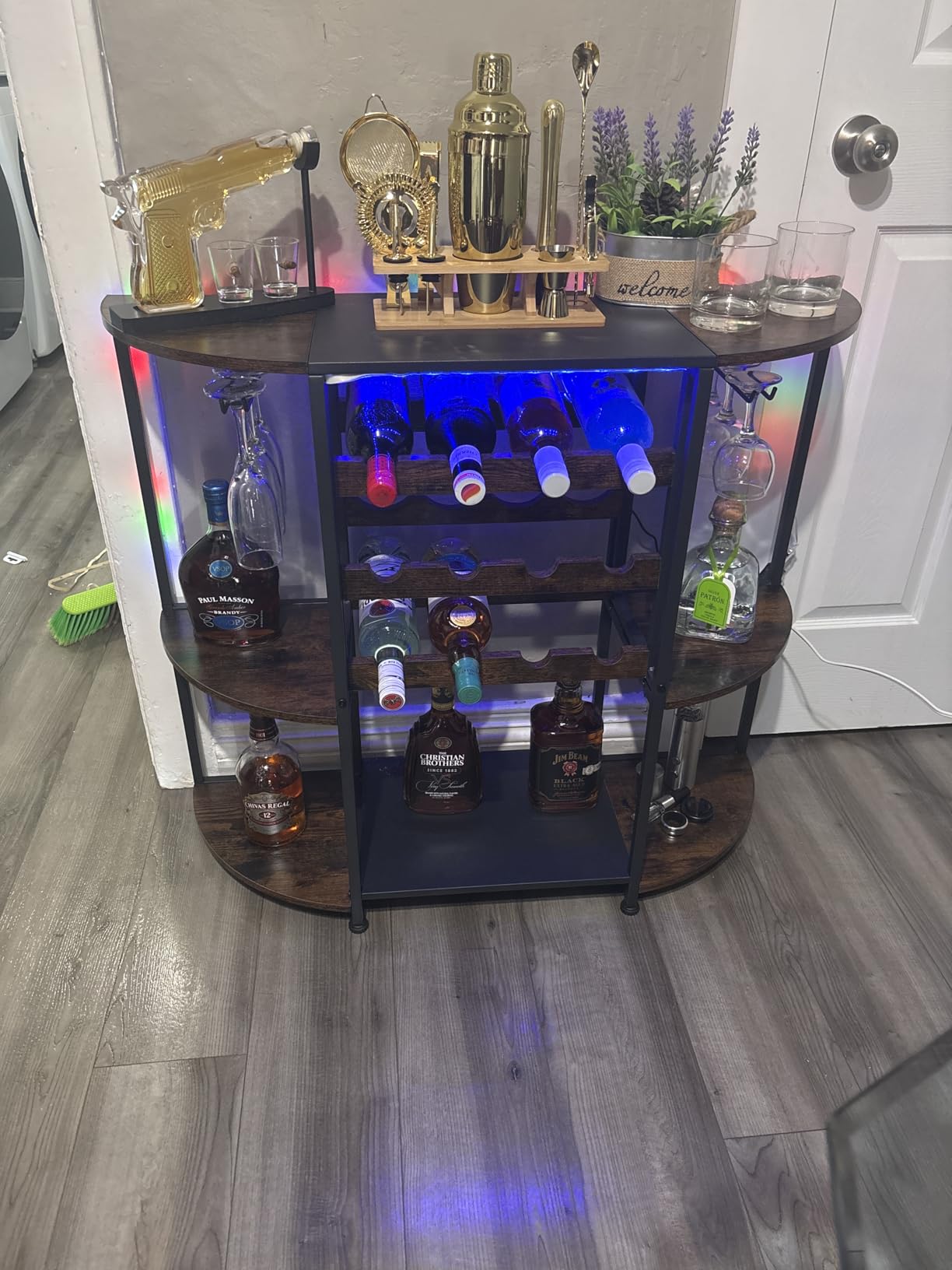 JKsmart Wine Bar Cart with LED Lights, Mini Wine Rack with Storage and Glass Holder, Small Home Bar Cart for Liquor, 3-Tier Bar Table for Kitchen, Dining Room, Rustic Brown customer photo 2