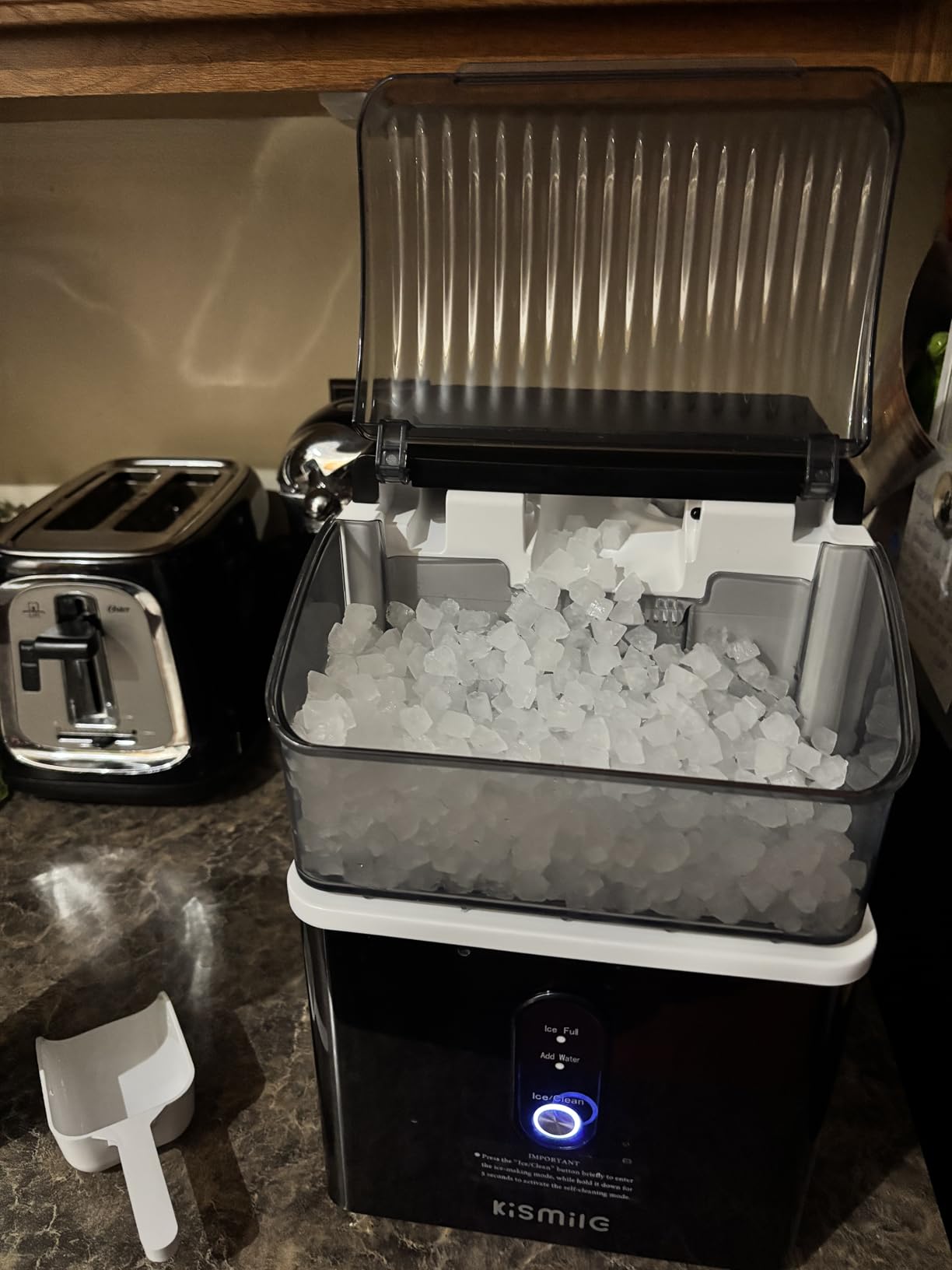 Kismile Nugget Ice Makers Countertop, Portable Ice Machine with Crushed Ice, 35lbs/Day, Self-Cleaning, One-Click Operation for Home Use (Silver) customer photo 1
