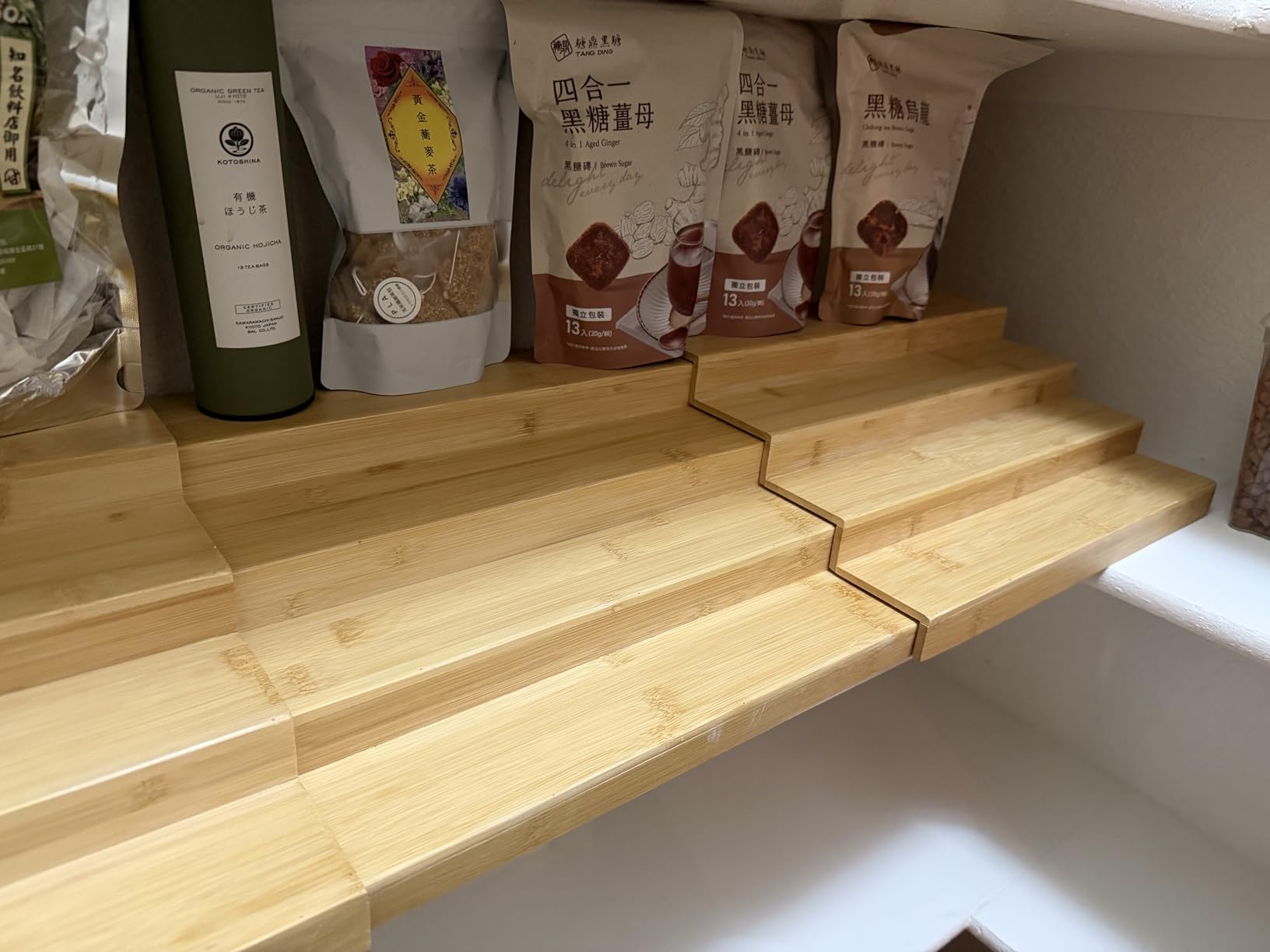 Expandable Bamboo Can Rack Organizer for Pantry, 3-Tier Adjustable Can Storage Holder, Soda Organizer Holds Up to 24 Cans, Canned goods Storage Display for Pantry, Cabinet, Countertop (patent pending) customer photo 1