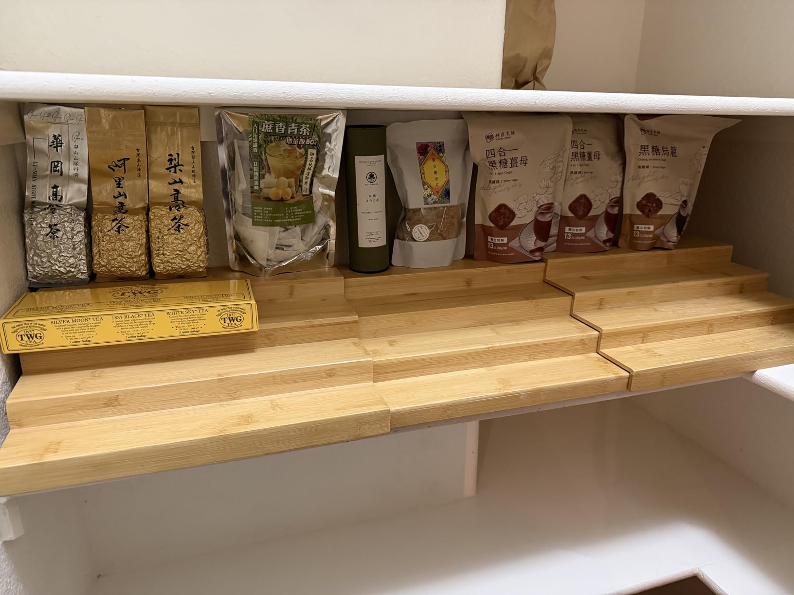 Expandable Bamboo Can Rack Organizer for Pantry, 3-Tier Adjustable Can Storage Holder, Soda Organizer Holds Up to 24 Cans, Canned goods Storage Display for Pantry, Cabinet, Countertop (patent pending) customer photo 2