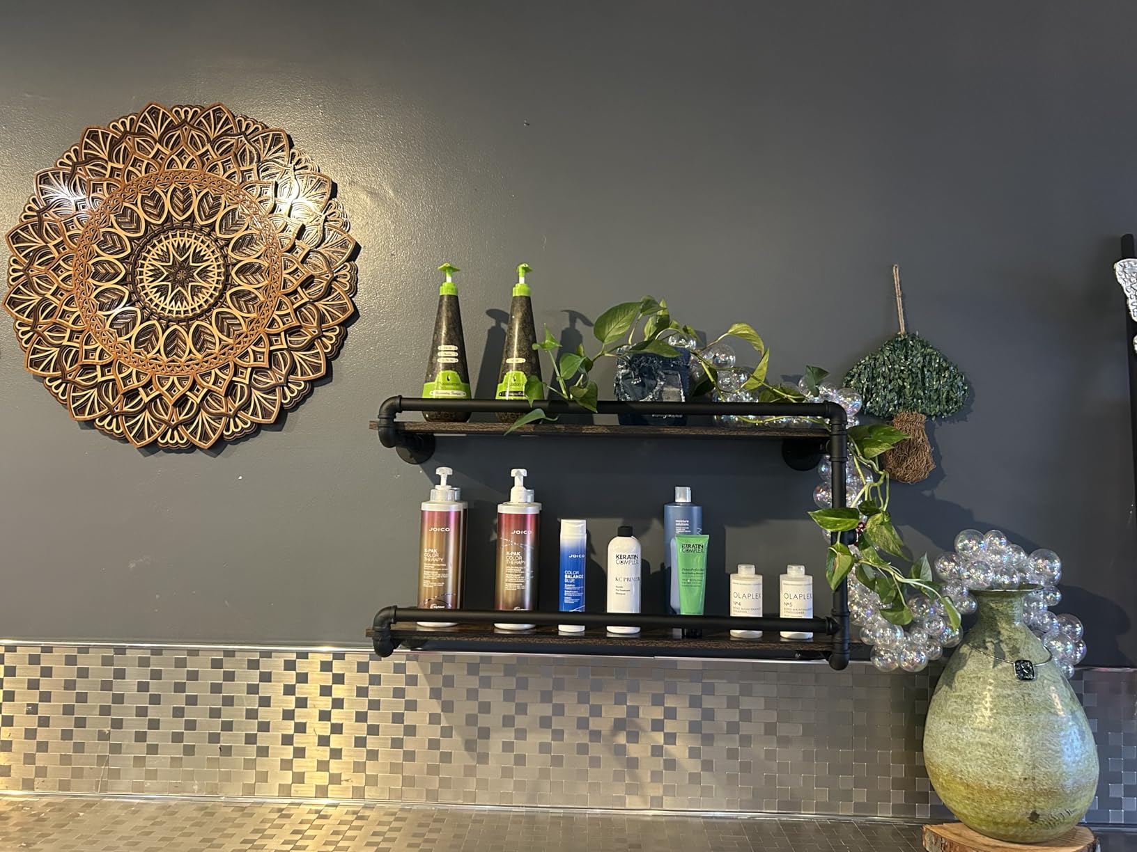 Merapi Rustic Wall Mounted Wine Rack with Stemware Holder, 2 Tier Floating Bar Shelf for Home Bar, Coffee Station, Kitchen Storage, Dining Room Wall Decor, Farmhouse Organization & Coffee Bar Decor customer photo 1