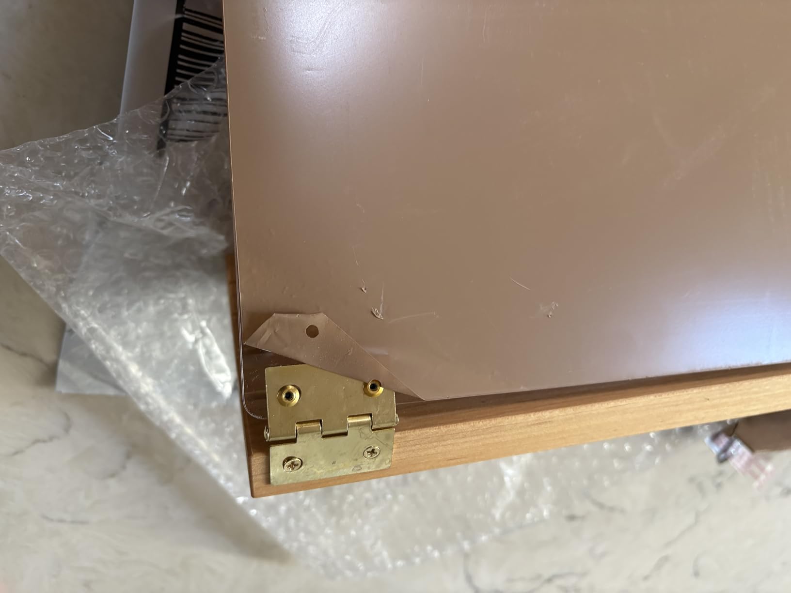 Original Hinged Cookbook Holder - Acrylic Shield With Wood Base and Brass Plated Hinges - Made in the USA customer photo 1