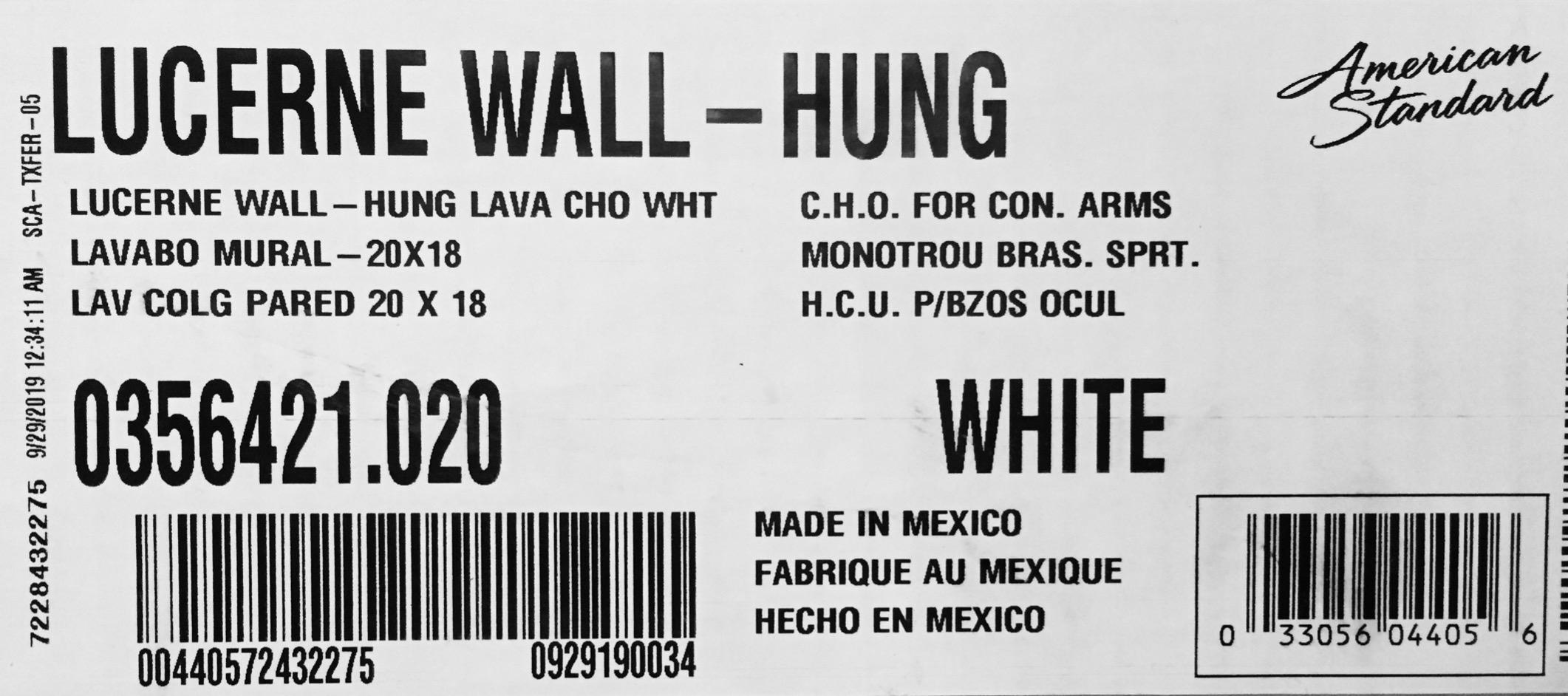 American Standard 0356.421.020 Lucerne Wall-Mount Lavatory Sink with Center Faucet Hole, White customer photo 1