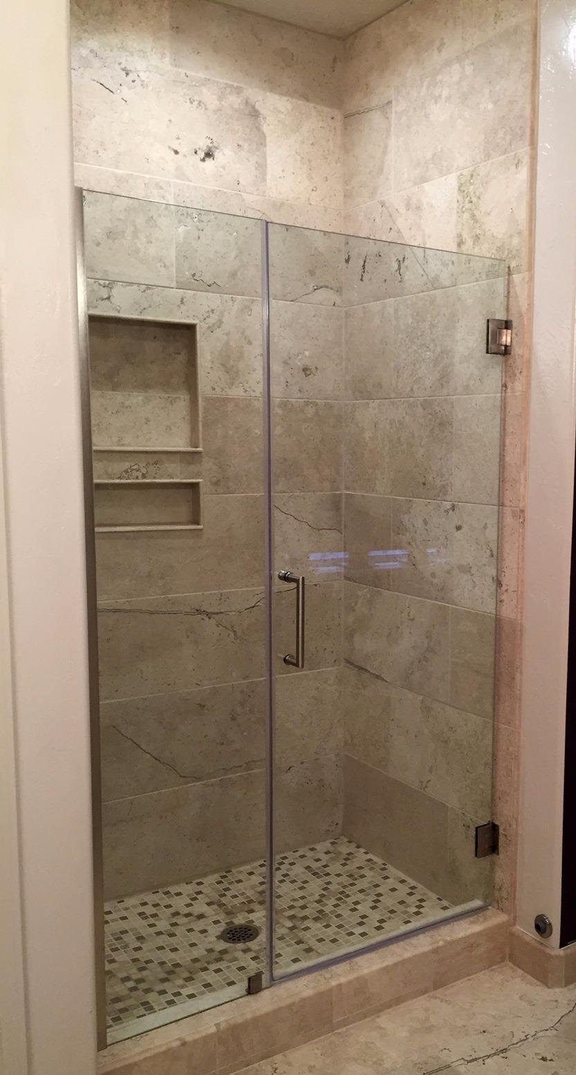 DreamLine Unidoor 57-58 in. W x 72 in. H Frameless Hinged Shower Door with Support Arm in Brushed Nickel, SHDR-20577210-04 customer photo 2