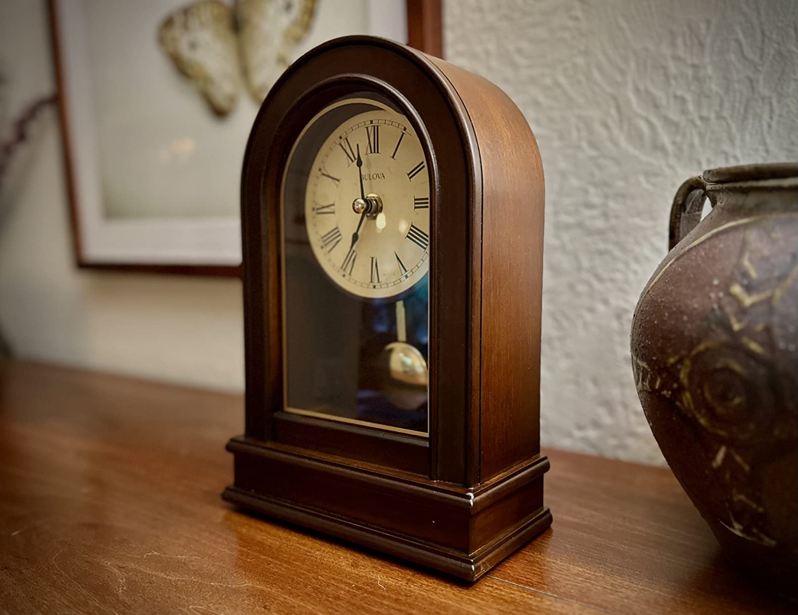 Bulova B7467 Hardwick Mantel Clock | Traditional Hardwood Case with Walnut Finish | Roman Numerals | Elegant Timepiece for Home or Office customer photo 1