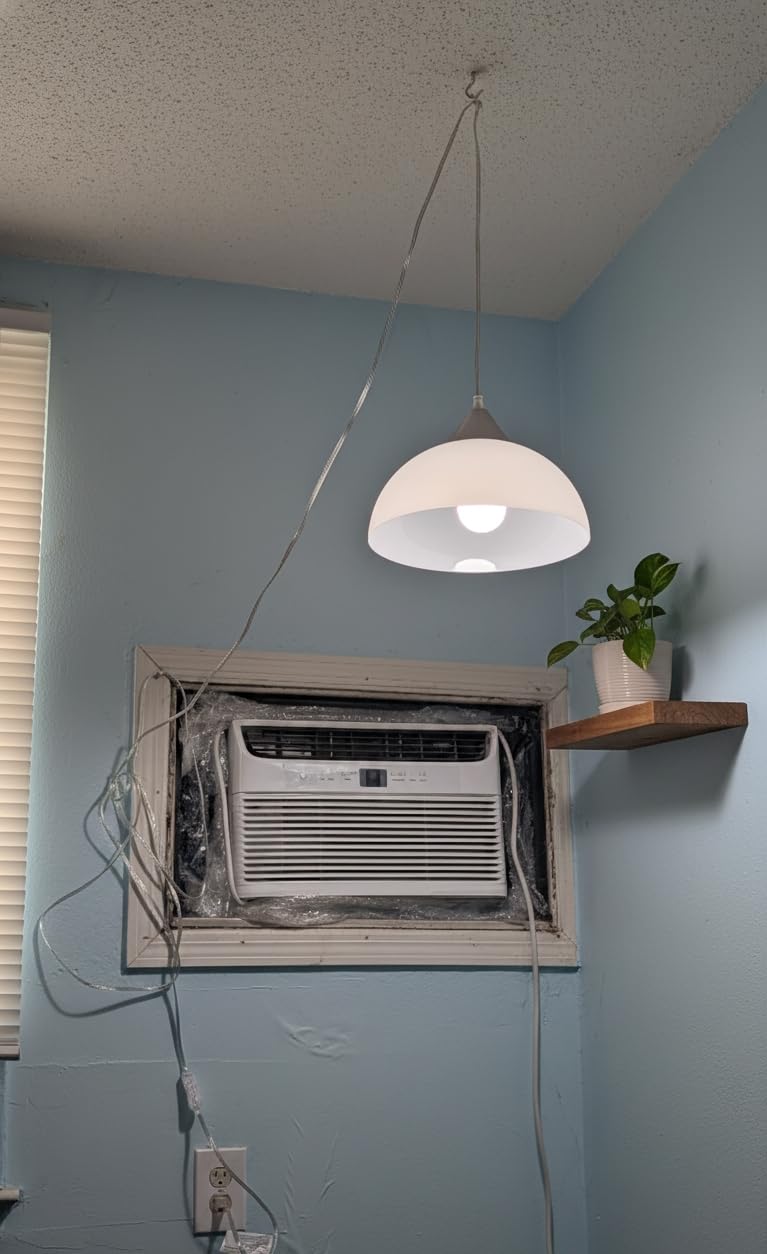 Globe Electric 64413 1-Light Plug-in Pendant, Brushed Steel, Frosted White Shade, 15ft Clear Cord, in-Line On/Off Switch, E26 Base Socket, Kitchen Island, Cafe, Hanging Light, Bulb Not Included customer photo 1