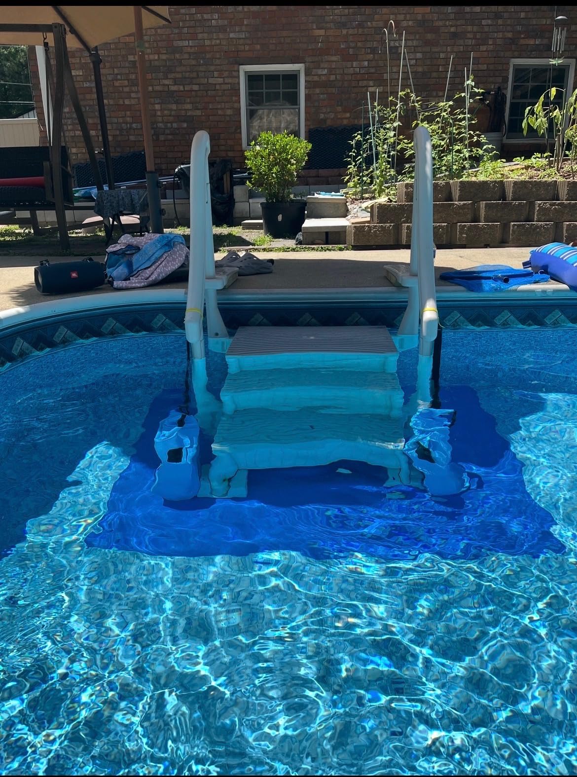 Confer Plastics Curved Drop-in Inground Pool Step 3 Tread Stair Entry System w/ 2 Handrails & Adjustable Mounting Brackets - Base Step, Grey Treads customer photo 2