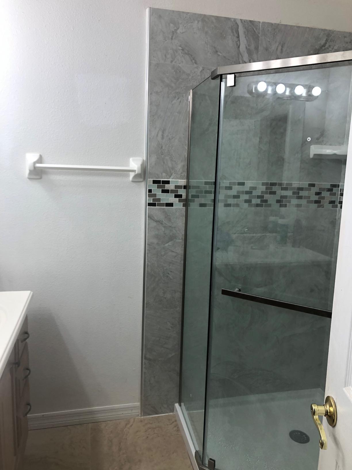 DreamLine Prism 34 1/8 in. x 72 in. Frameless Neo-Angle Pivot Shower Enclosure in Brushed Nickel, SHEN-2134340-04 customer photo 1