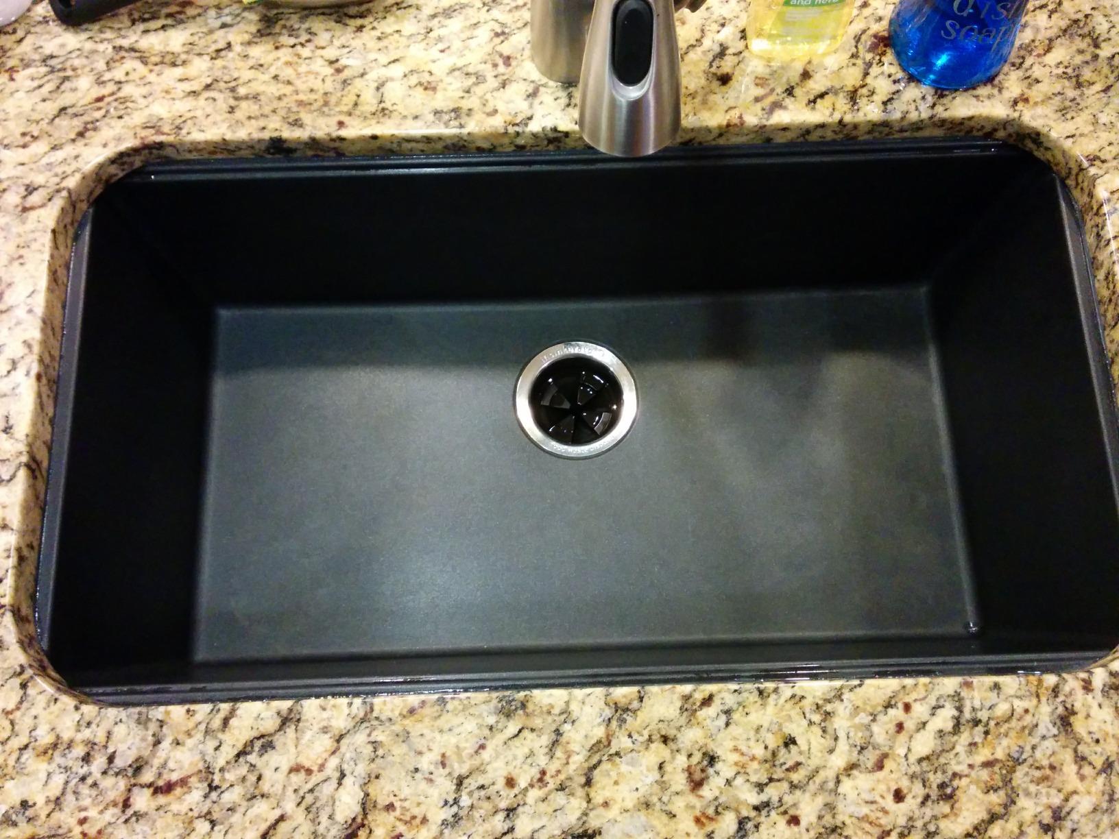 KRAUS Black Onyx 31 in Undermount Granite Kitchen Sink KGU-413B | Quartz composite with metallic particles, heat-safe, non-porous surface resists stains, colored through to resist fading customer photo 1