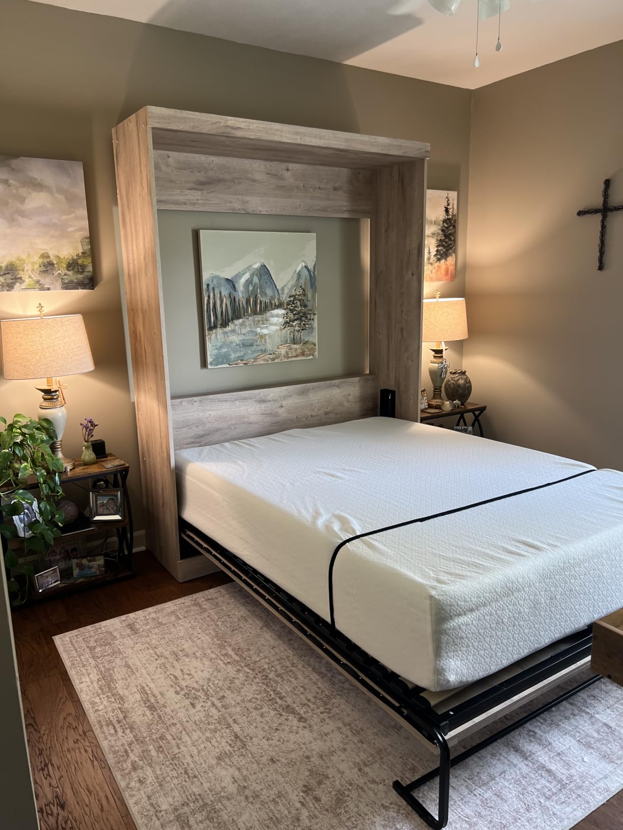 Bestar Full Murphy Bed, White, Pur, 59W | Dual piston mechanism; for guest room or multipurpose space; Shaker-inspired trim with metal handles customer photo 1