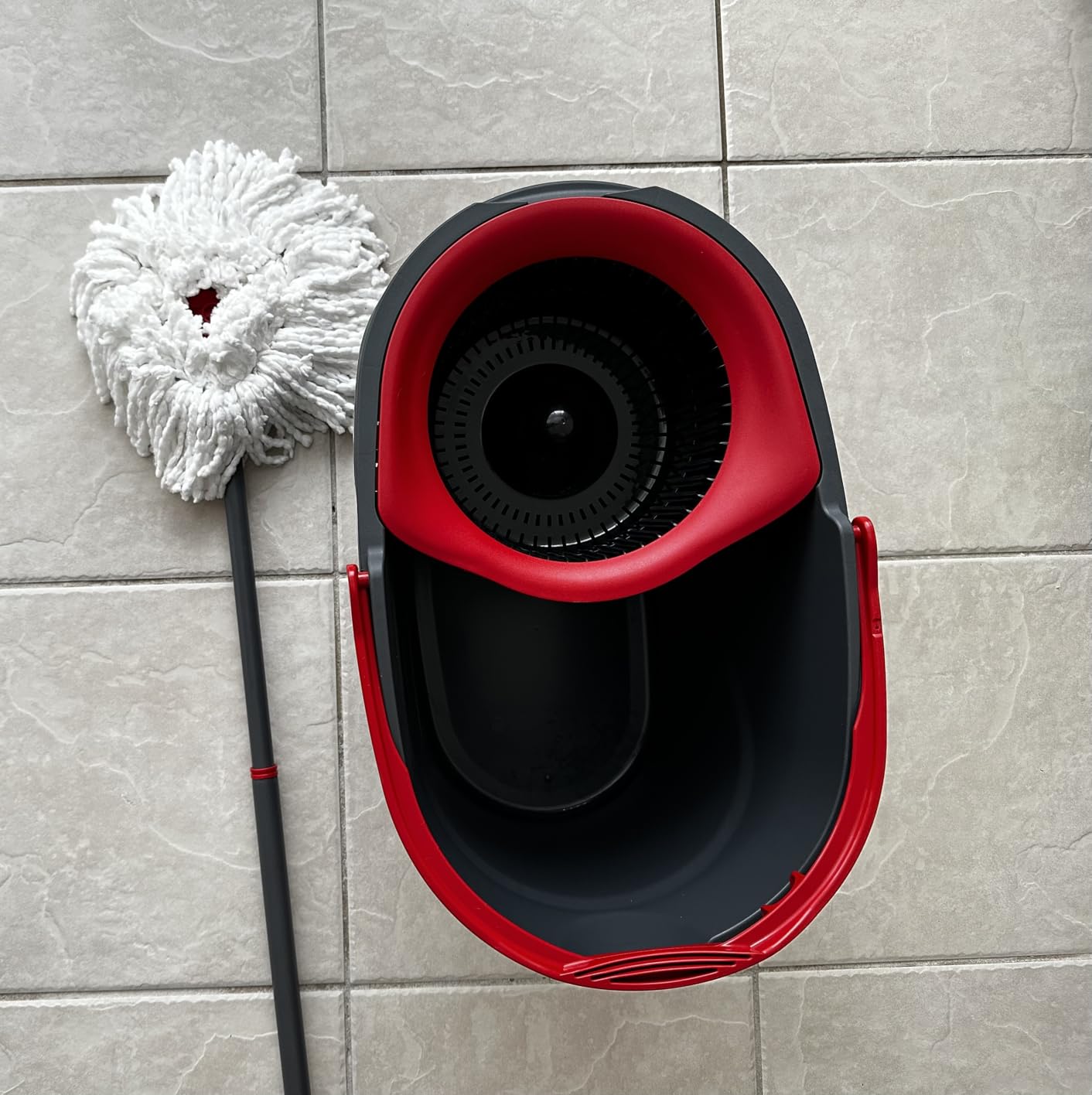 O-Cedar EasyWring Microfiber Spin Mop, Bucket Floor Cleaning System, Red, Gray, Standard | Clean Better with Reusable Washable Refills, Great for Hardwood, Tile, Laminate and More customer photo 1