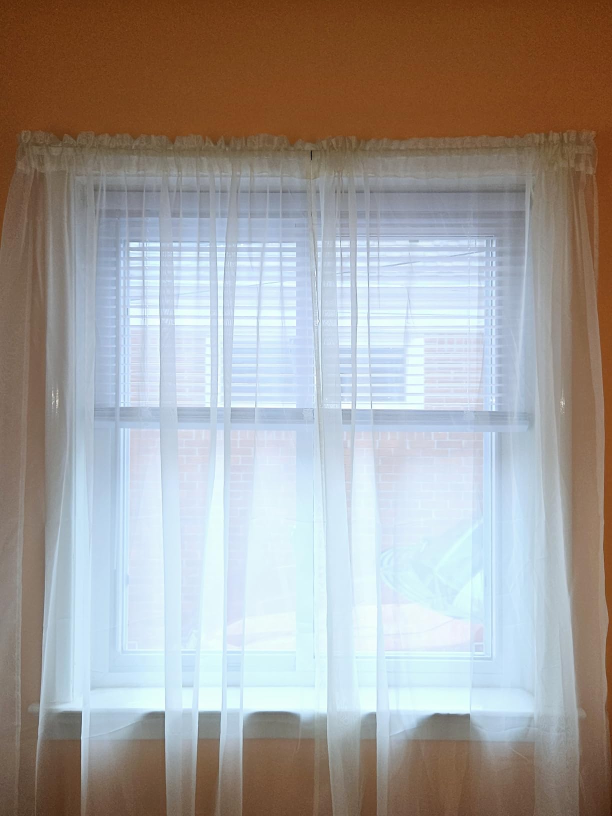 Cordless Light Filtering Mini Blind, 27 x 64 in, Pearl White | Cordless Lift and Light-Filtering Control: Slat-Based Blind Construction with Adjustable Light Control. customer photo 1
