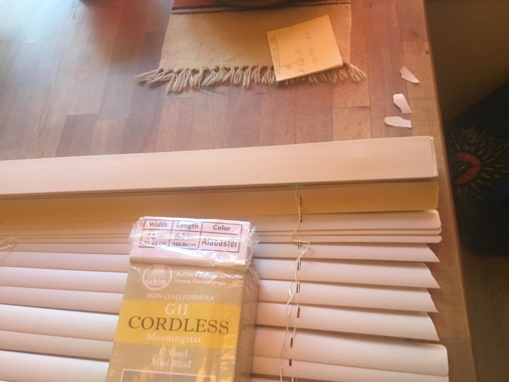 Cordless Light Filtering Mini Blind, 27 x 64 in, Pearl White | Cordless Lift and Light-Filtering Control: Slat-Based Blind Construction with Adjustable Light Control. customer photo 2