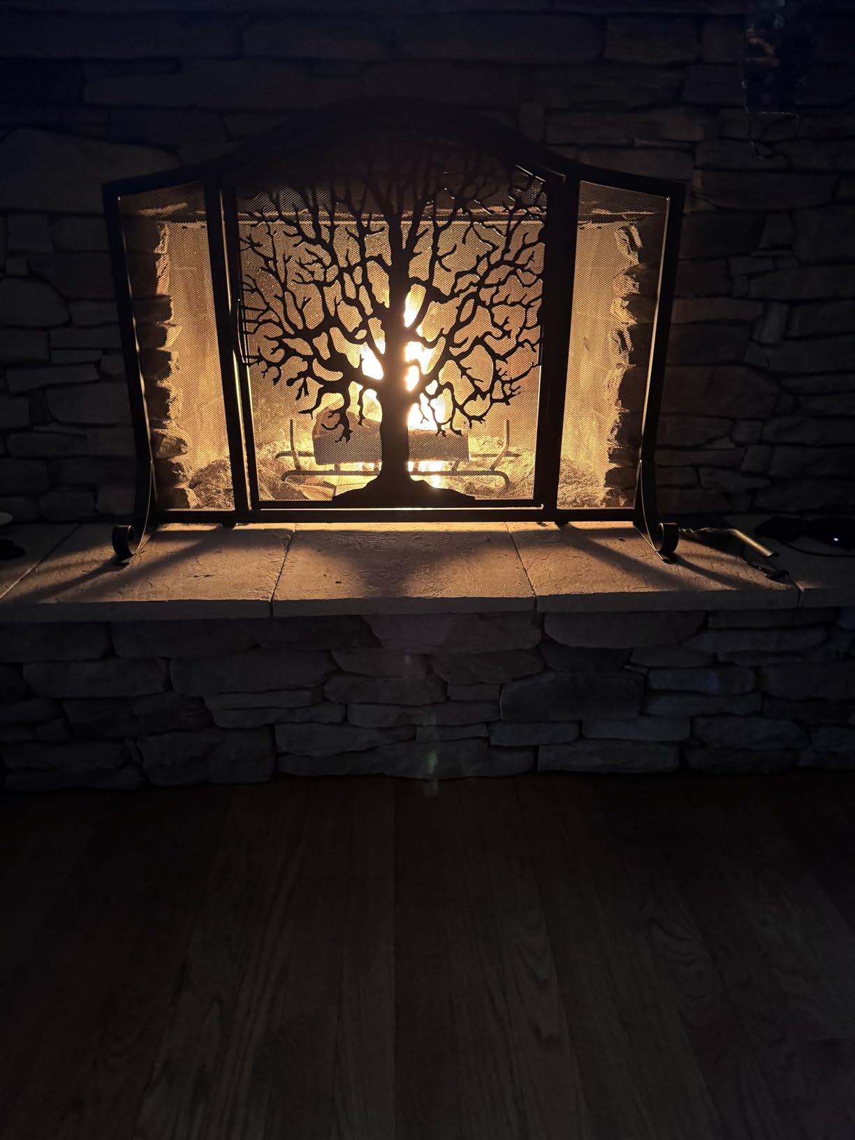 Plow & Hearth Metal Fireplace Screen Tree of Life Black - 44