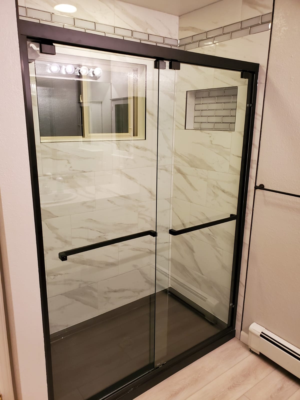 DreamLine Encore 56-60 in. W x 76 in. H Semi-Frameless Bypass Shower Door in Brushed Nickel, SHDR-1660760-04 customer photo 1
