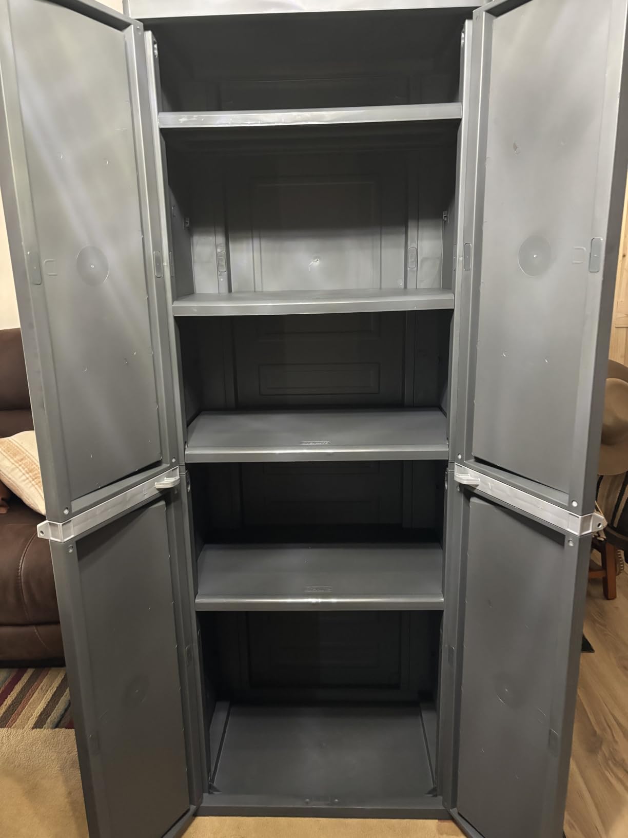 Sterilite 4 Shelf Cabinet, Lockable Utility Storage, Gray | Adjustable Shelves - Plastic Shelving Unit for Organizing Garage, Pantry, Basement, Laundry Room or Mudroom customer photo 2