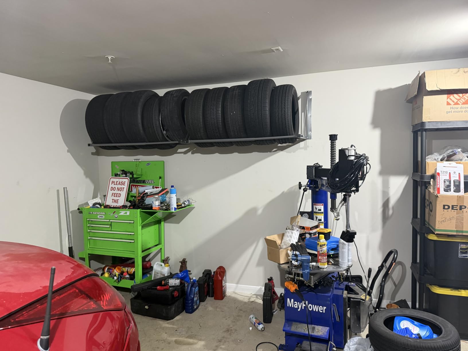 MaxxHaul Adjustable Wall Mount Folding Tire Rack - 32 to 48 Inch Width - 300 lb Capacity - Heavy Duty Steel Garage Tire Storage Holds 4 Tires - 70489 customer photo 1