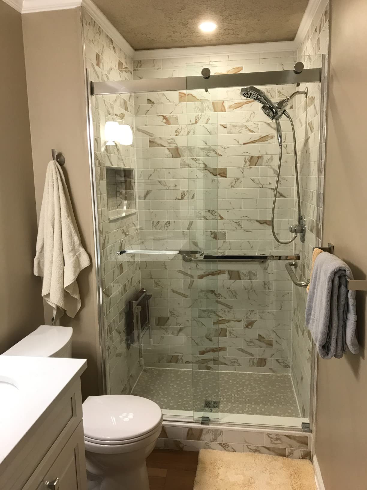 DreamLine Essence Frameless Bypass Sliding Shower Door in Brushed Nickel, 56-60 in Width, 76 in Height, 5/16 in. (8 mm) Certified Clear Tempered Glass, Smooth Gliding Open and Close. SHDR-6360760-04 customer photo 1