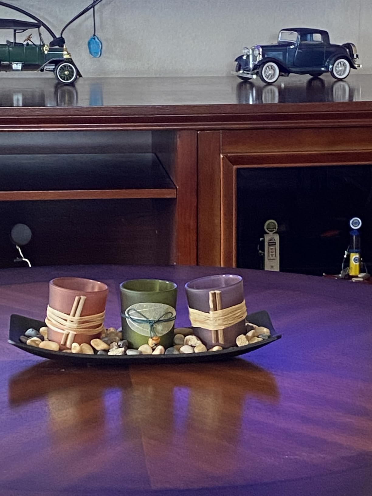 Dawhud Direct Decorative Votive Candle Holders, Vintage Decor Flameless Candlescape Set, 3 LED Tea Light Candles, Rocks and Tray - Fall Table Decor (Earth Tones) customer photo 1