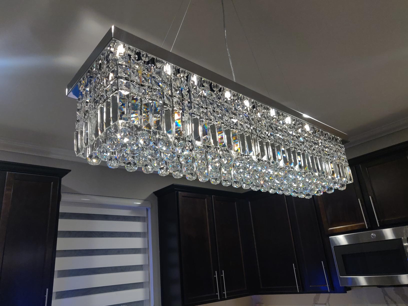 Siljoy 6-Light Modern Crystal Chandelier for Dining Room, Rectangular K9 Crystal Raindrop Chandelier customer photo 2
