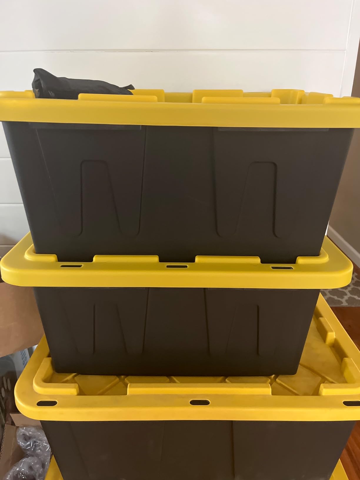 HOMZ Durabilt Plastic Storage Bins with Lids, 15 Gal, Black/Yellow, 2 Pack | Heavy-Duty Large Stackable Container Boxes for Home, Attic, and Garage Organization customer photo 2