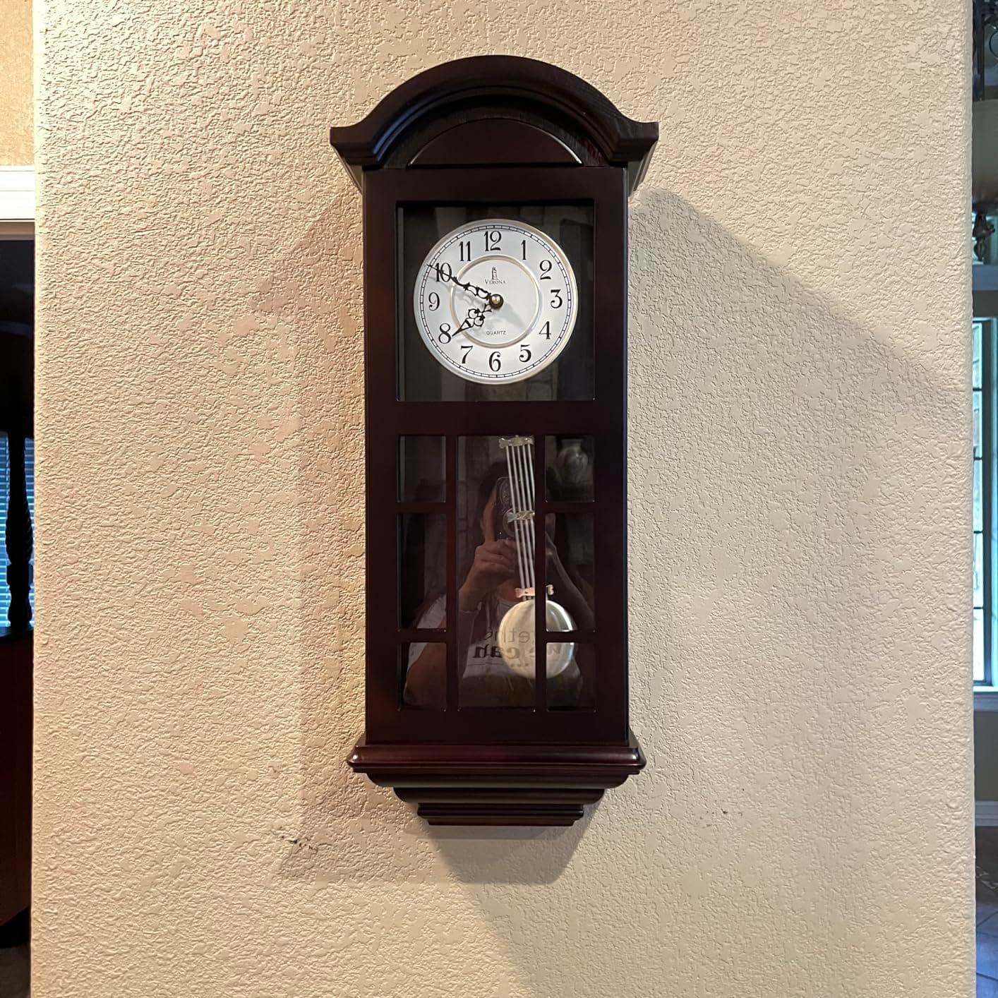 Pendulum Wall Clock, Hanging Wooden Grandfather Wall Clock, Quiet | Real Wood Clock 27 Inch customer photo 1