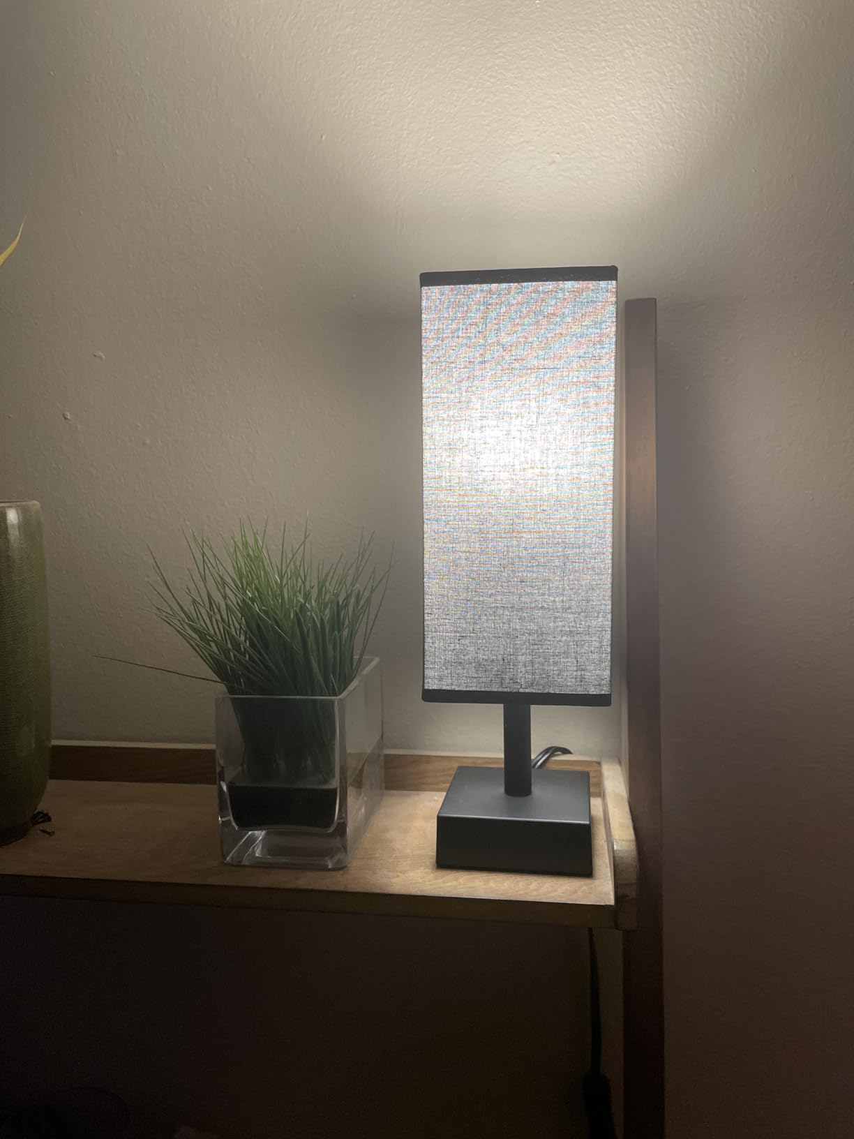 aooshine Small Bedside Table Lamp for Bedroom - Square Cream Fabric Shade | Inline Rocker Switch, Corded Electric, Bulb Not Included, 12.8