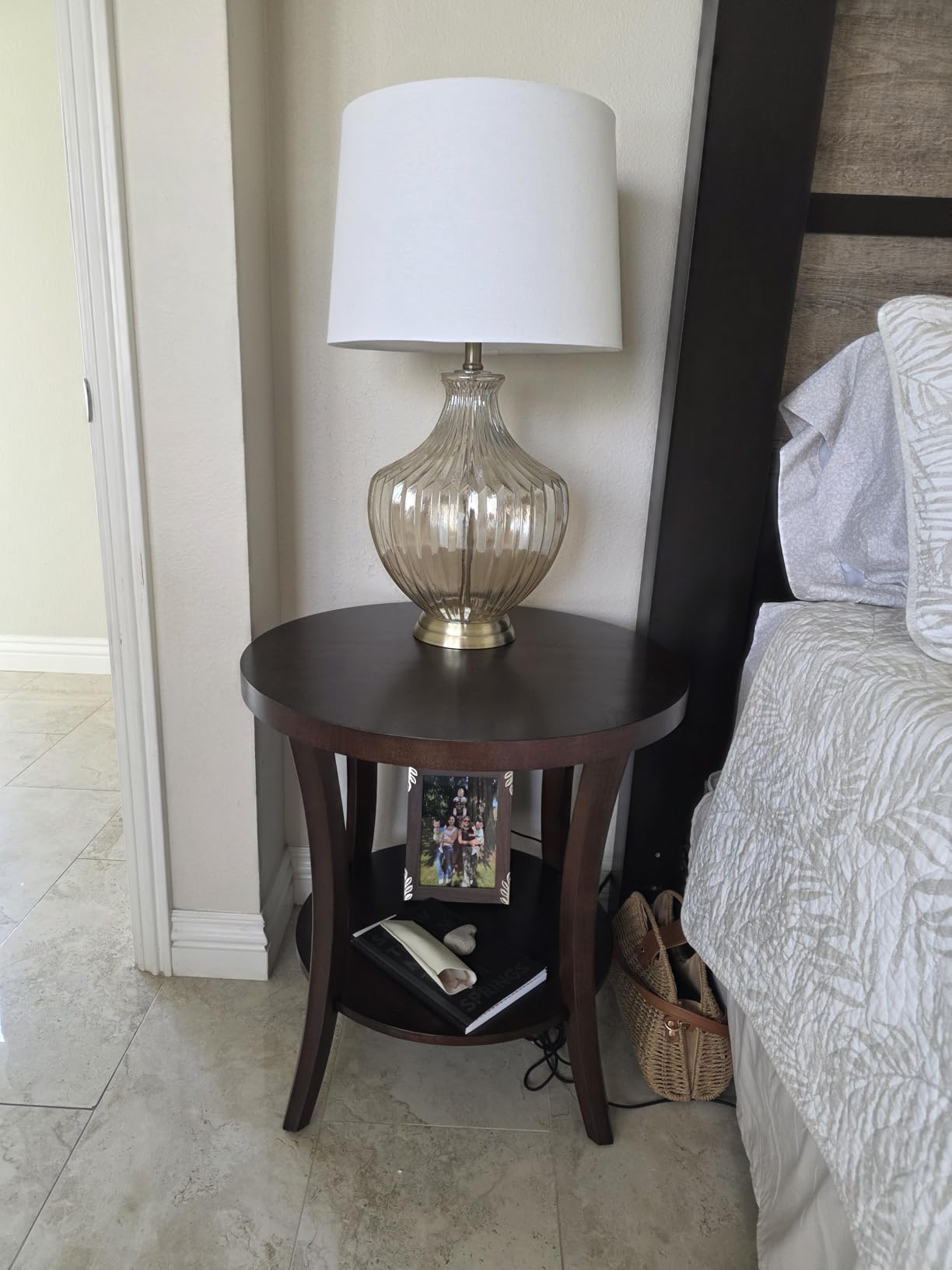 Roundhill Furniture Perth Contemporary Round End Table with Shelf, Espresso customer photo 1