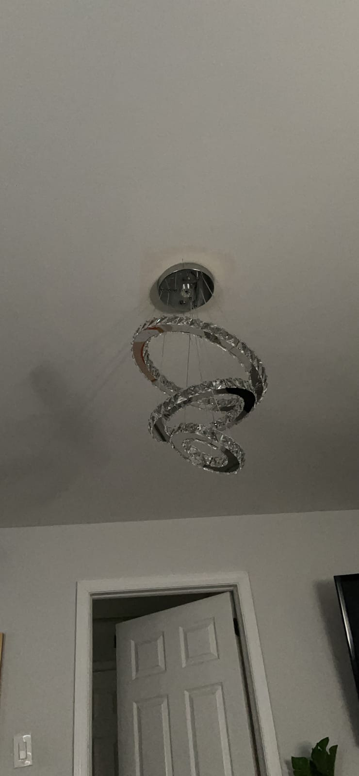 3-Ring LED Crystal Chandelier for Dining Room, Silver | Silver cool white pendant light, adjustable height, crystal and steel; for dining room, kitchen island, foyer or bedroom customer photo 2