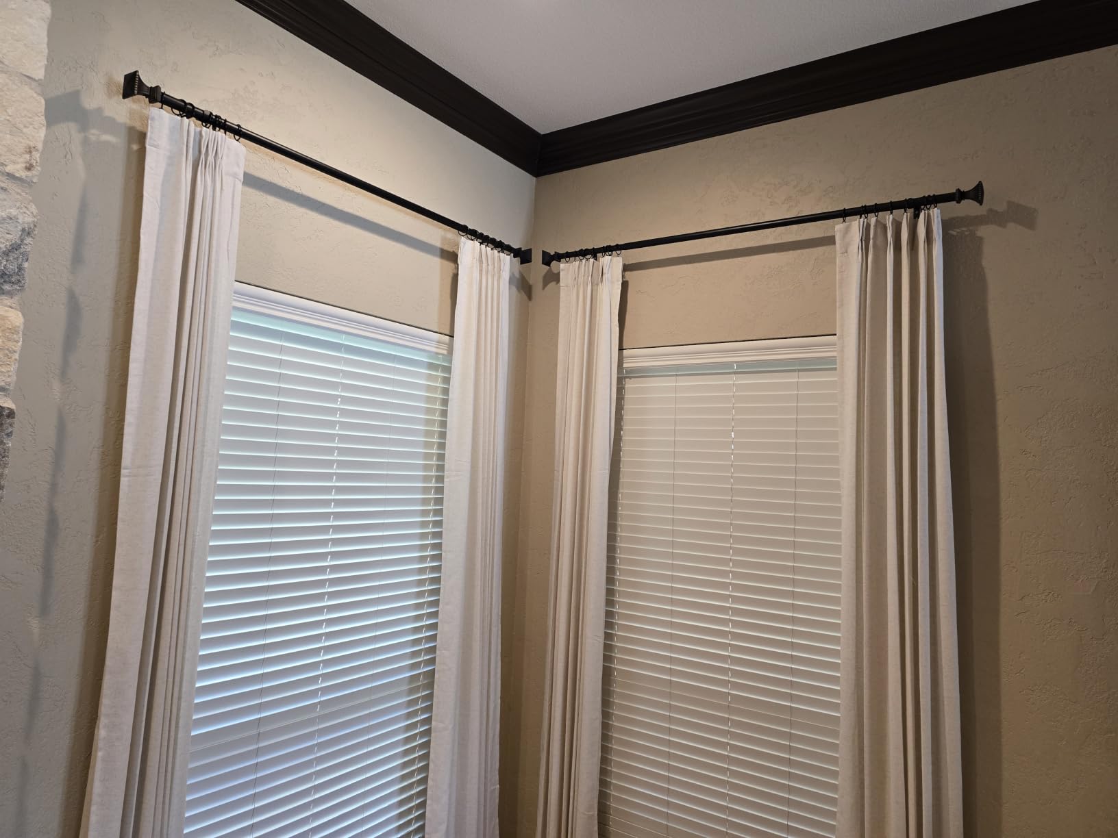 Ivilon Decorative Window Curtain Rod - Carved Square Finials, 1 1/8 in Rod, 72 to 144 in. Satin Nickel customer photo 1
