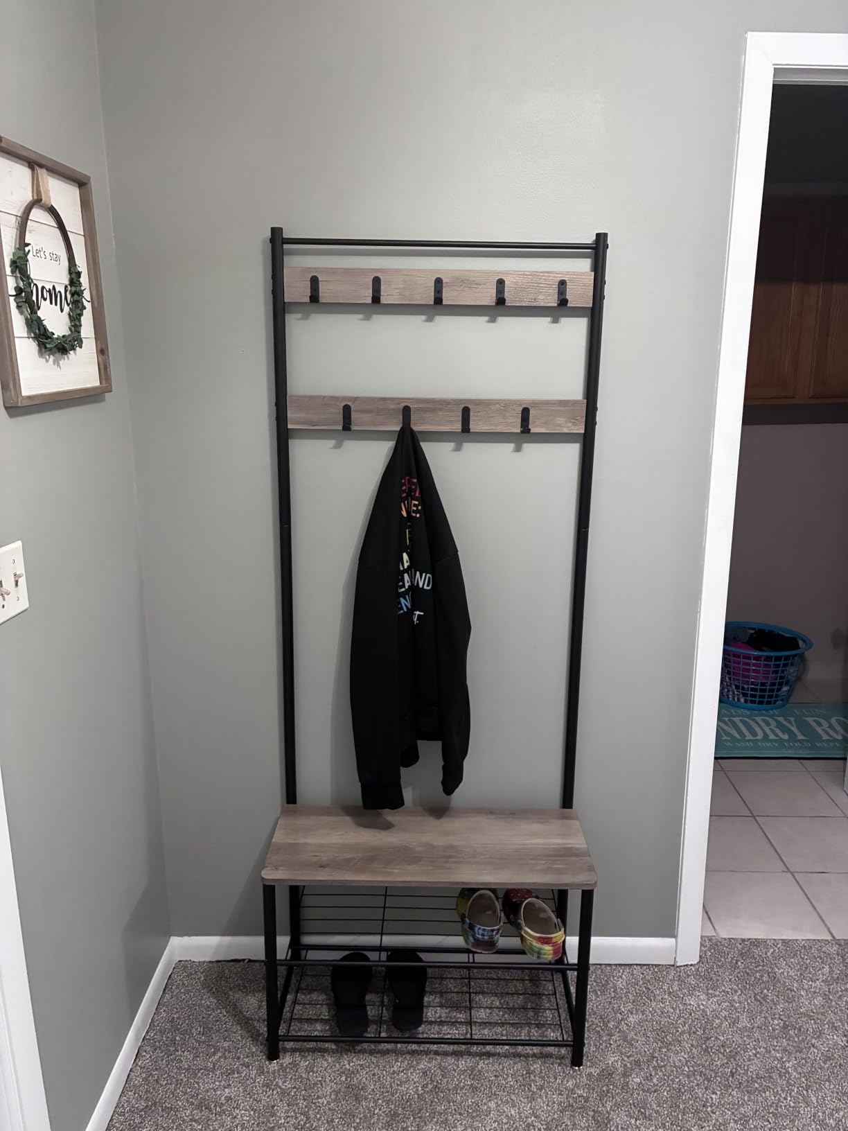 VASAGLE Coat Rack, Hall Tree with Shoe Storage Bench, Entryway Bench with Shoe Storage, 3-in-1, Steel Frame, for Entryway, 12.6 x 27.6 x 68.9 Inches, Industrial, Rustic Brown and Black UHSR41BX customer photo 2
