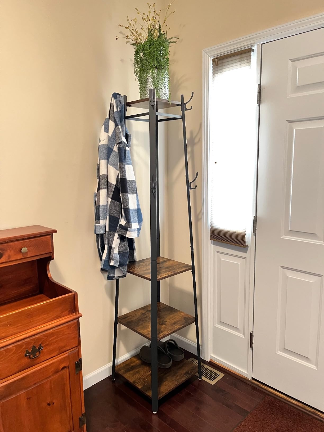 VASAGLE Coat Rack Freestanding, Hall Tree with 4 Shelves, Coat Hanger Stand, for Clothes, Hat, Bag, Modern Basic, Rustic Brown and Black, BARNET Collection ULCR80X customer photo 1