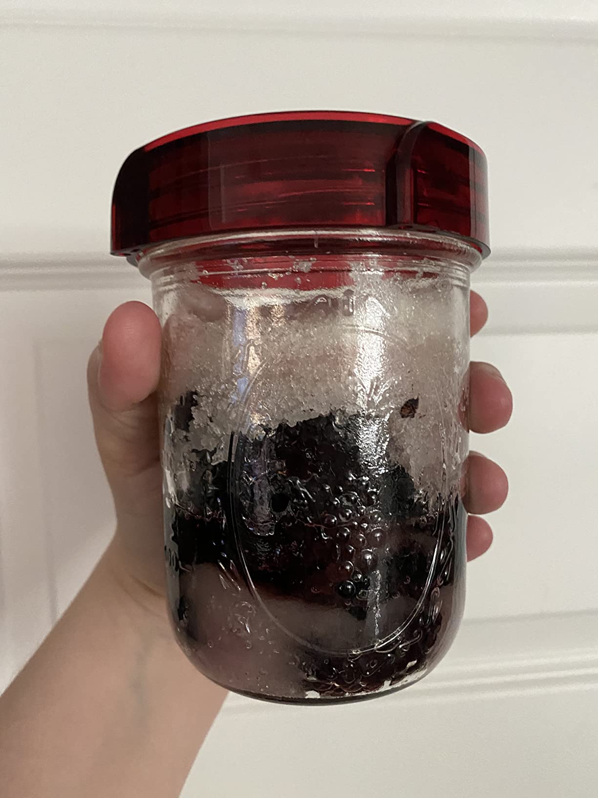 Fermenting Lids for wide mouth mason jars. 4 waterless airlock fermentation lids kit. Easy Grip fermenter lid with Oxygen Pump automatically Vents air. Tracks ferment date. (4 Lids + Pump) customer photo 2