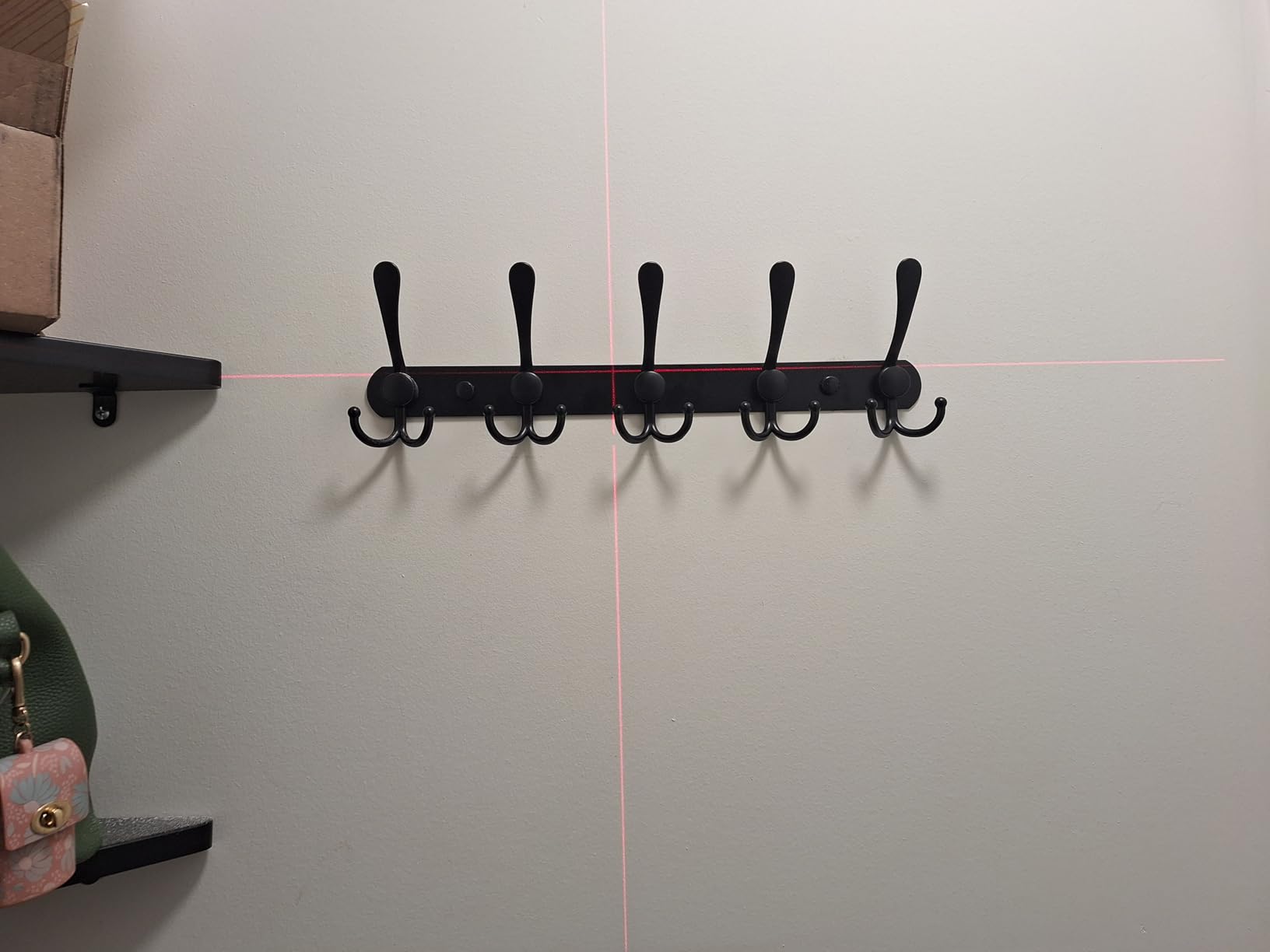 Coat Rack Wall Mounted - 5 Tri Hooks, Heavy Duty, Stainless Steel, Metal Coat Hook Rail for Coat Hat Towel Purse Robes Mudroom Bathroom Entryway (Black, 2 Packs) customer photo 1