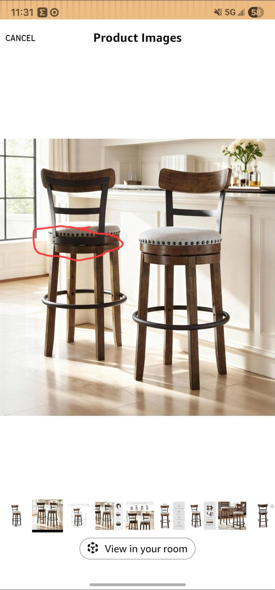 Signature Design by Ashley Valebeck Swivel Bar Stool with Back, 30 in | Wood & engineered wood, 360-degree swivel, Linen colored polyester, Rustic farmhouse style, 250 lb capacity customer photo 1