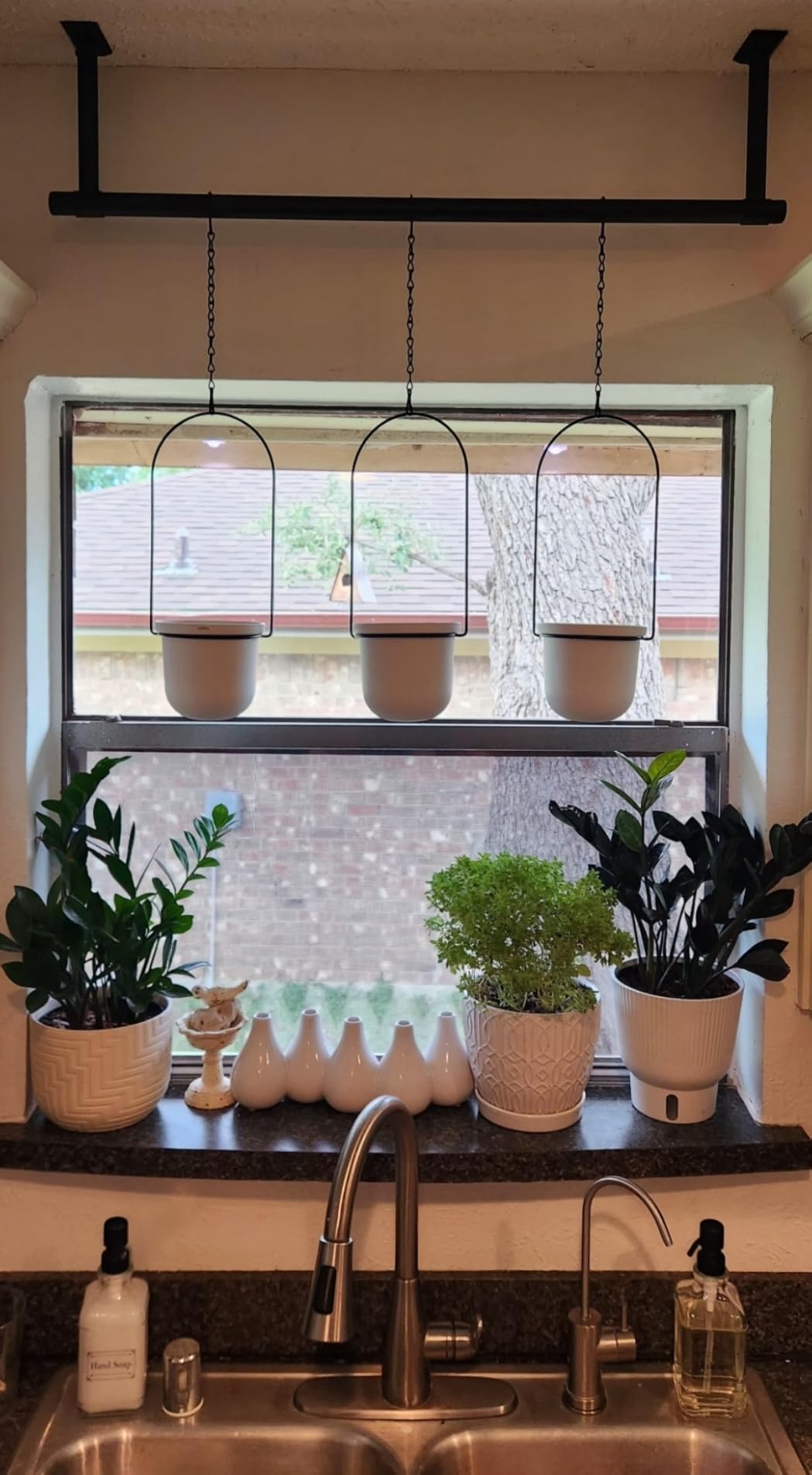 Umbra Triflora Hanging Planter, Indoor Herb Garden, Set of 3, White/Black | Extendable metal rod, adjustable rope lengths, fits standard pots, wall or ceiling mount, holds 15 lbs customer photo 2