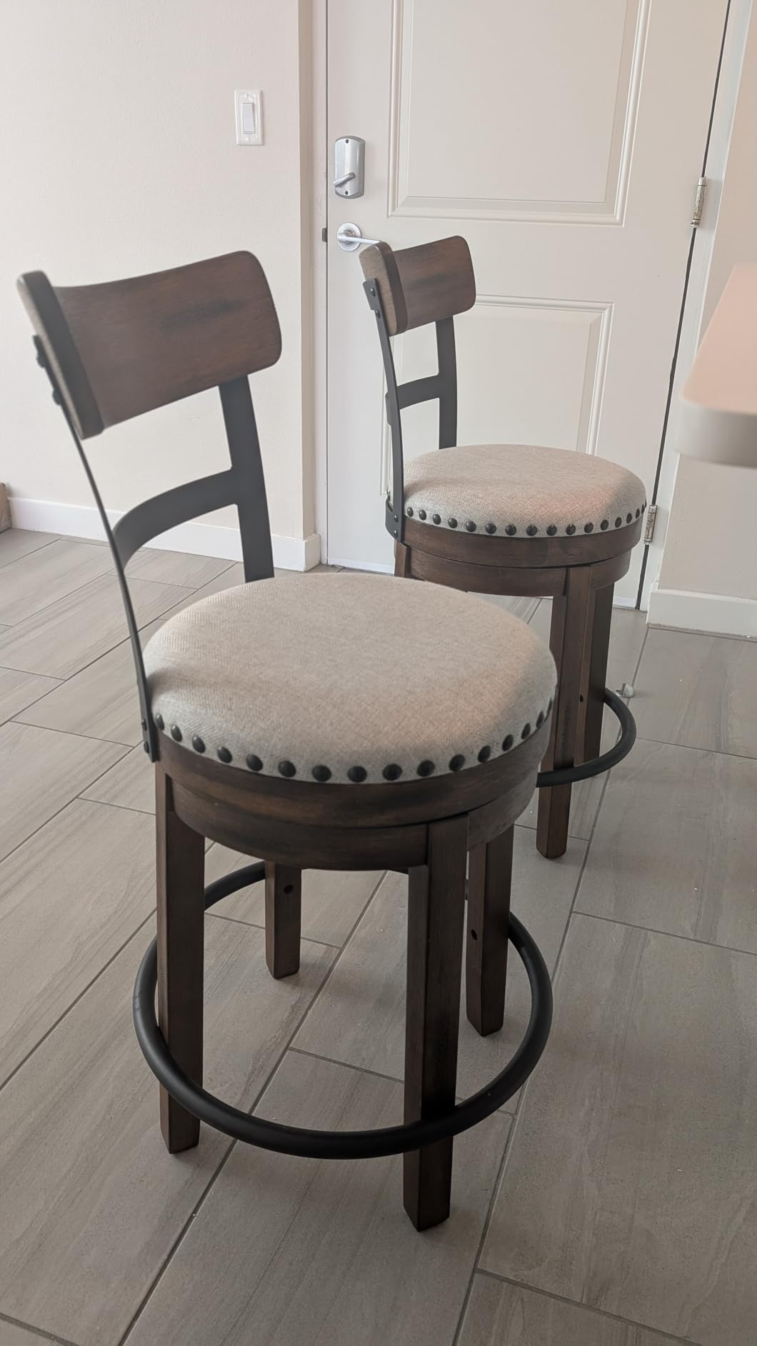 Signature Design by Ashley Valebeck Counter Height Bar Stool, Brown | Rustic-industrial wood and metal stool, Cushioned comfort, Tailored nailhead trim, Smooth 360-degree swivel customer photo 2