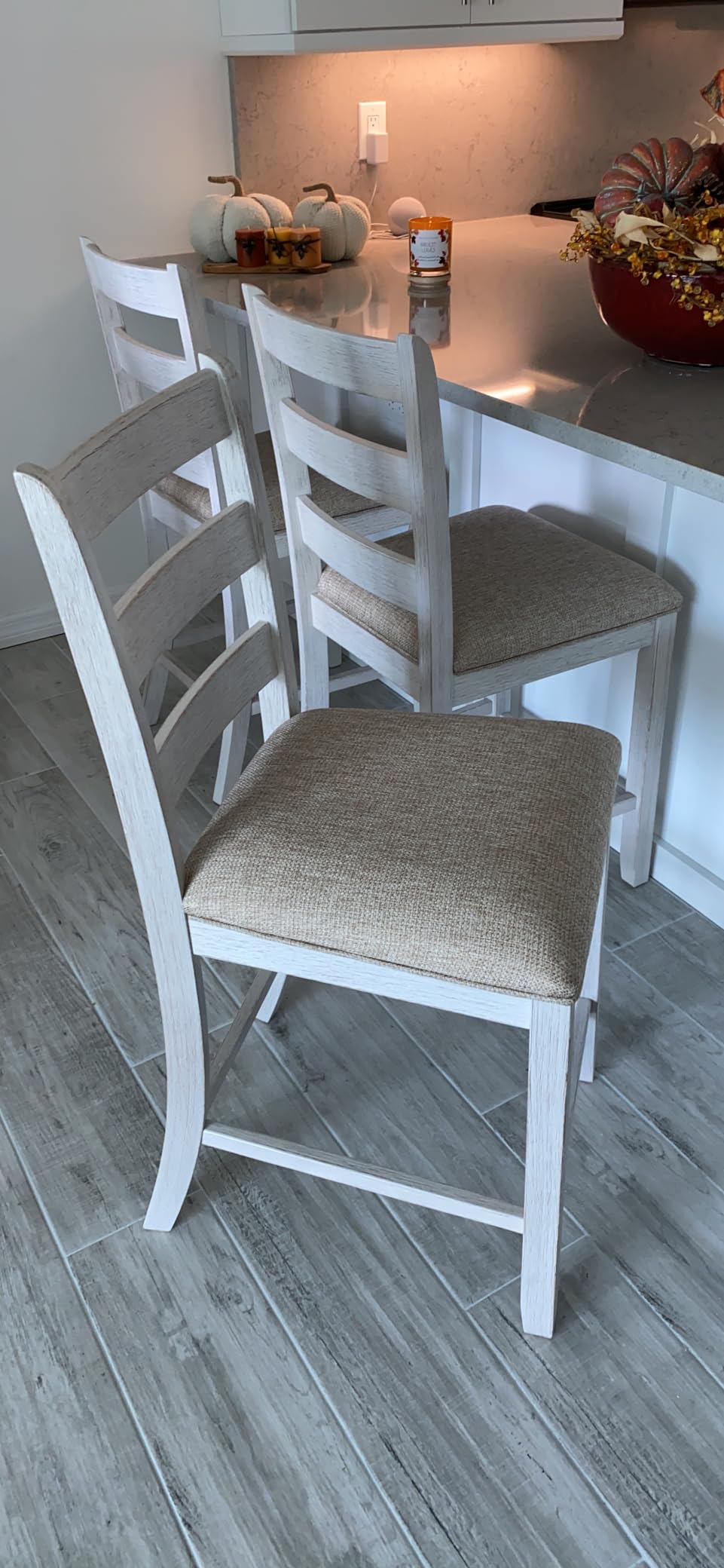 Signature Design by Ashley Counter Height Barstools, Set of 2, Farmhouse | 25-inch upholstered seat, Distressed solid and engineered wood frame, Modern farmhouse style, Skempton Series customer photo 2