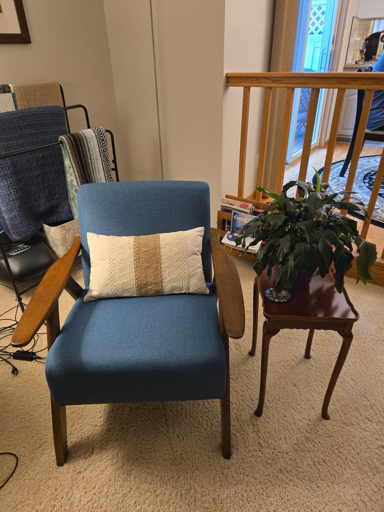 Lexicon Mid Century Modern Accent Chair with Solid Wood Frame in Walnut Finish, Upholstered Living Room Lounge Arm Chair, Thick and Comfy Innerspring Seat Cushion, Linen-Look Fabric, Orange customer photo 1