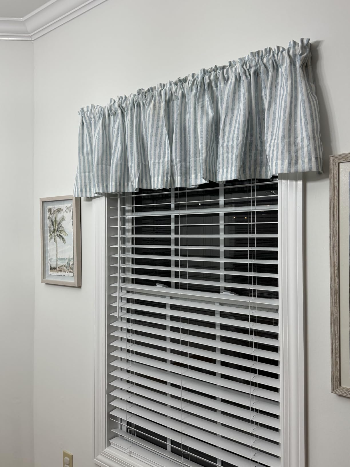 jinchan Linen Boxter Stripe Valances for Window 16 inch, Sage Green, 1 Panel | Light filtering, Rod pocket, Modern farmhouse Valance Curtain, Kitchen, Over sink, Living room, Bathrooms, Machine washable customer photo 1