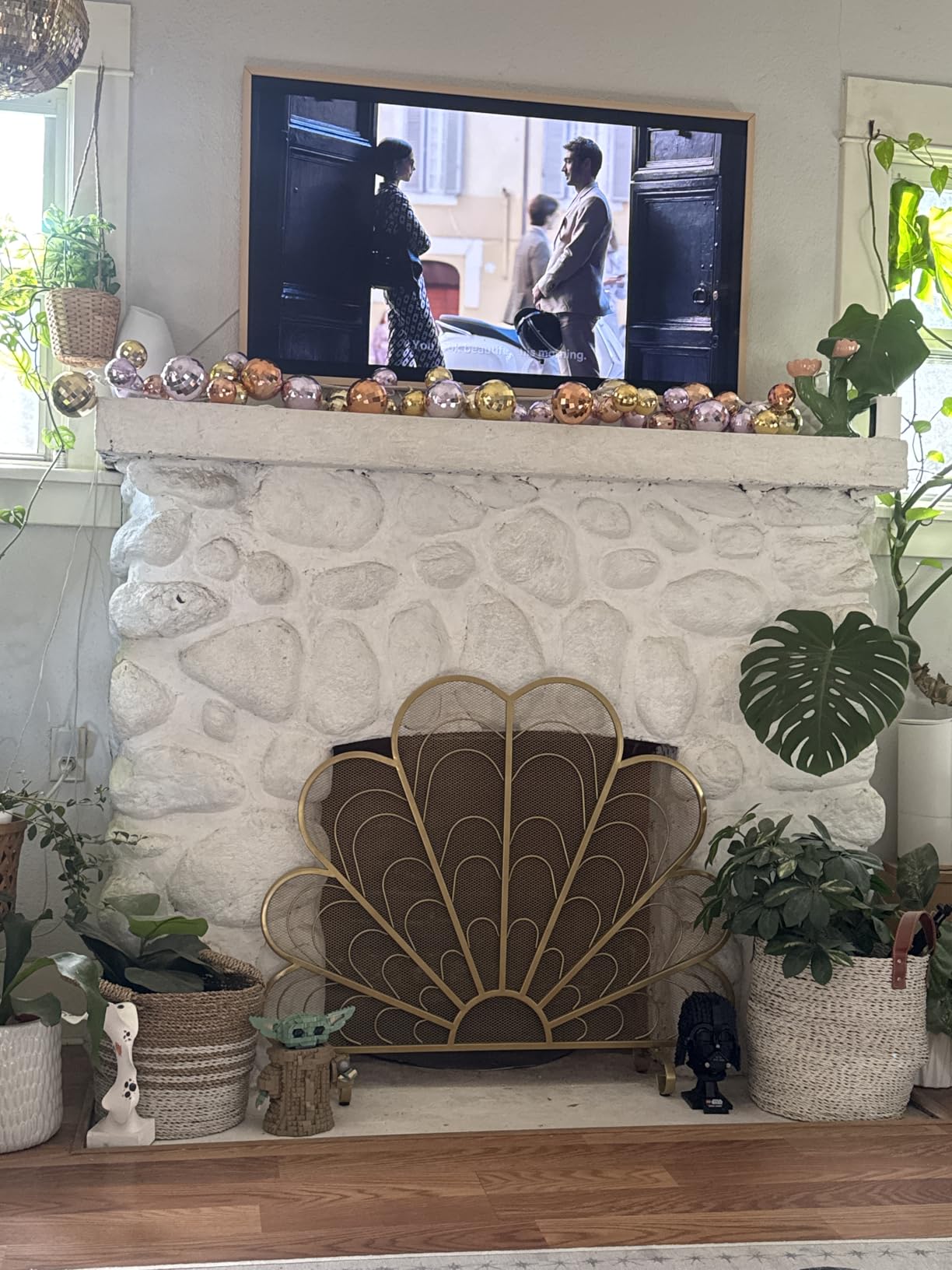MyGift 38x32 Inch Peacock Feather Brass Tone Fireplace Screen, Spark Guard customer photo 2
