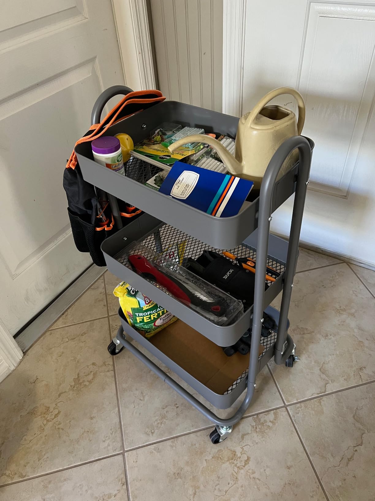 Amazon Basics 3-Tier Rolling Utility Cart, Storage Organizer, Lockable Wheels, Multifunctional Storage, Portable Mobile Shelving Unit, White customer photo 1