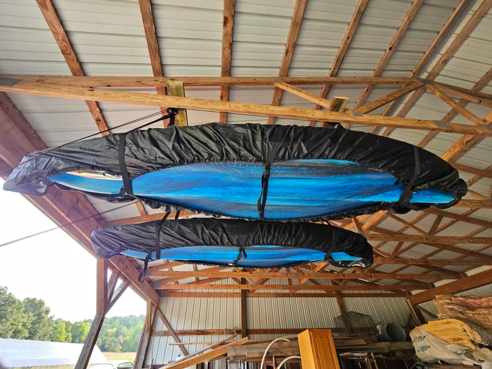 Kayak Ceiling Storage Bike Ceiling Mount Kayak Hoist Lift Storage Garage Pulley System for Canoe Paddleboard Bike Ladder 100 lbs Capacity with Straps customer photo 2