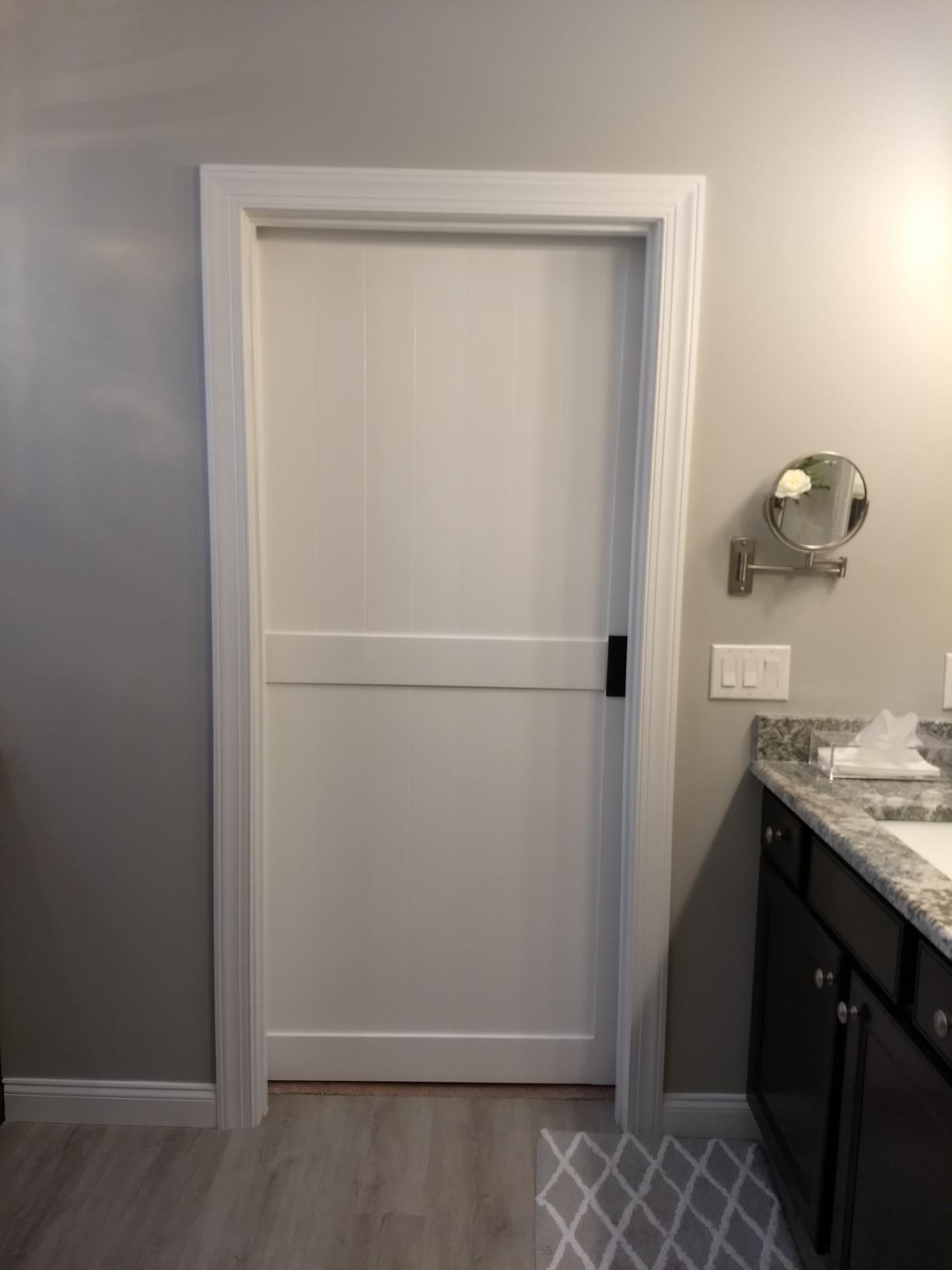 SmartStandard 36in x 80in Sliding Barn Wood Door, Natural, Fit 6-6.6FT Rail | Pre-Drilled Ready to Assemble, DIY Unfinished Solid Spruce Wood Panelled Slab, Interior Single Door Only, K-Frame customer photo 1